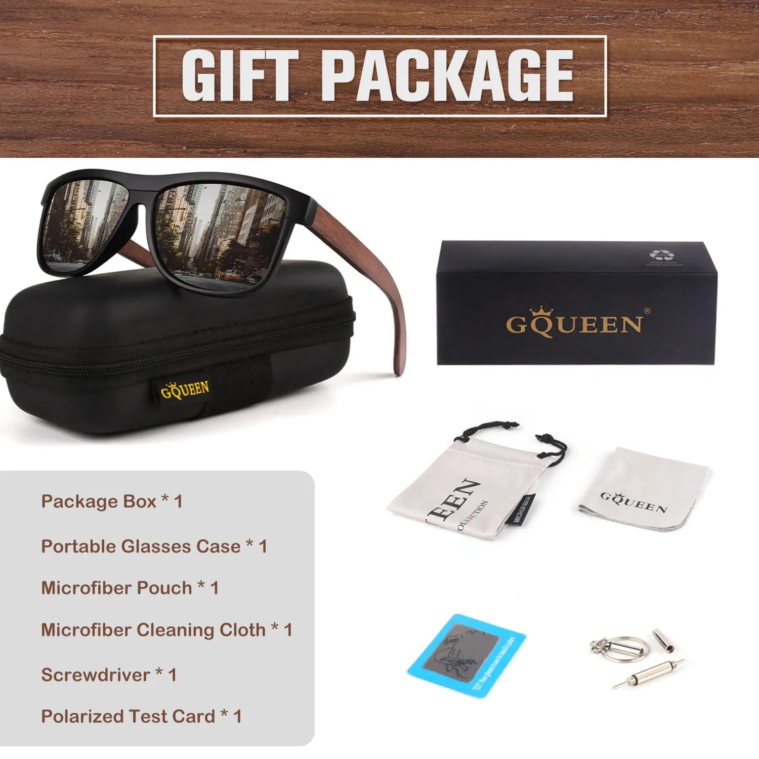 GQUEEN MOS07 Holz Sonnenbrille polarisiert UV400
