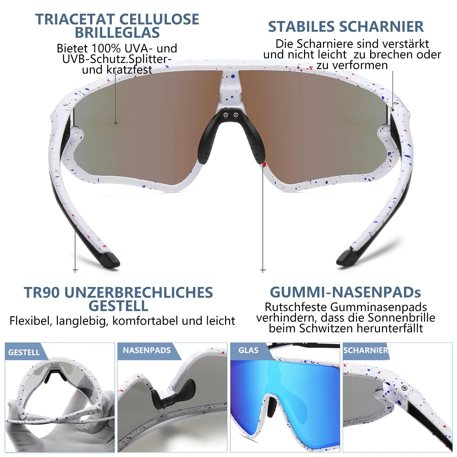 DUCO DK268 Kinder Sonnenbrille Weiß Rot Blau Revo Blau