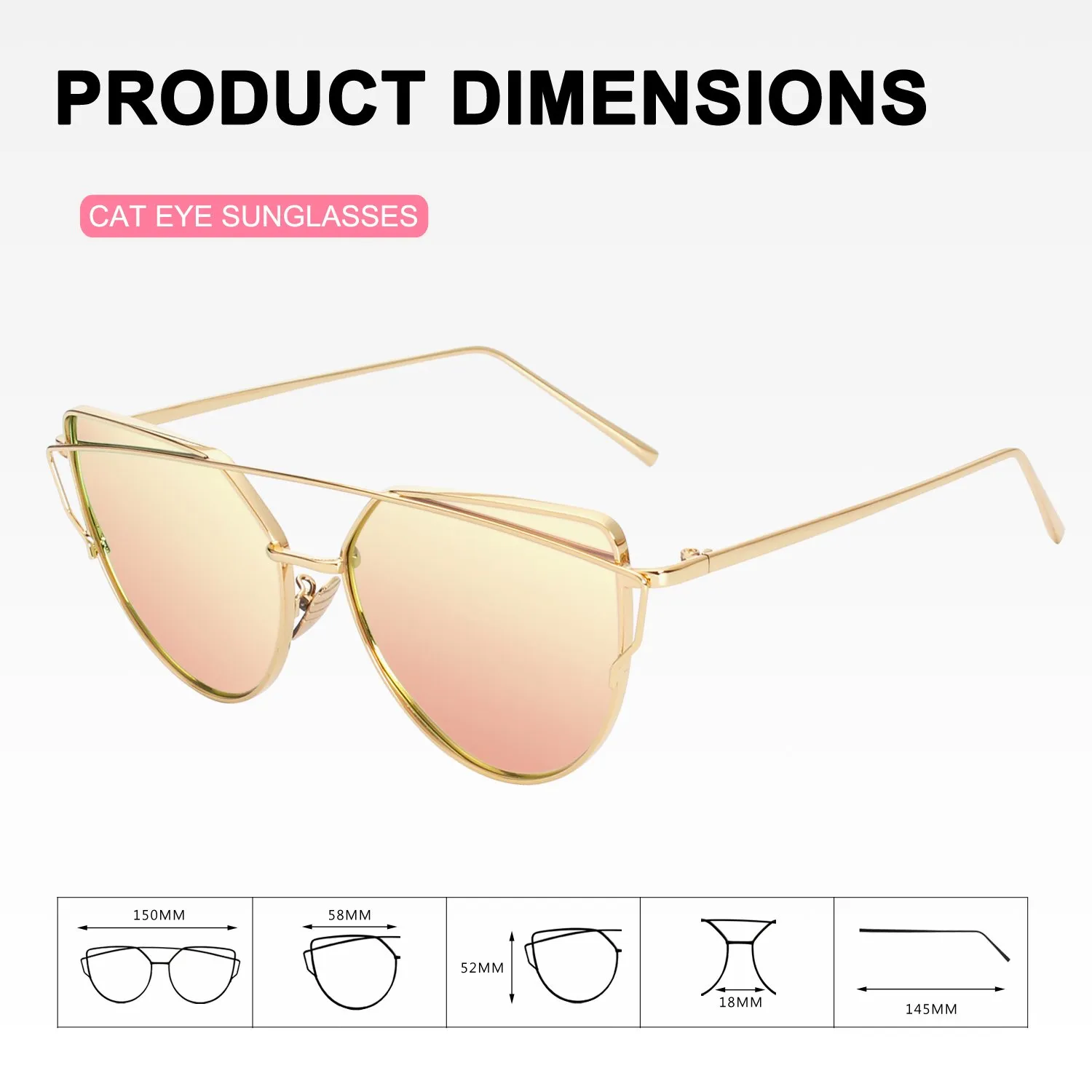 GQUEEN MT3 Cat Eye Sonnenbrille Damen UV400 übergroß