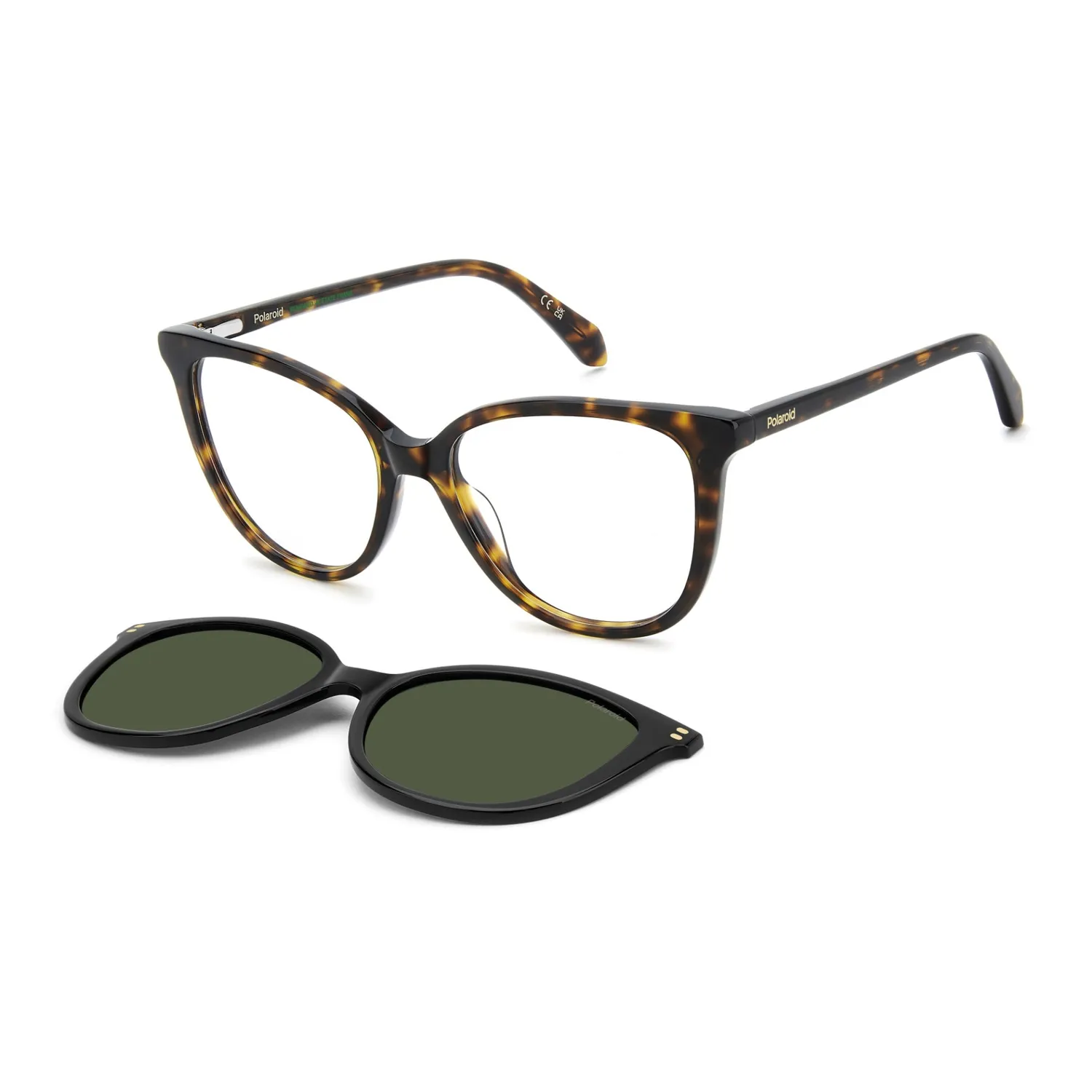 Polaroid PLD D605/C Brille Havanna mit Sonnenclip grün