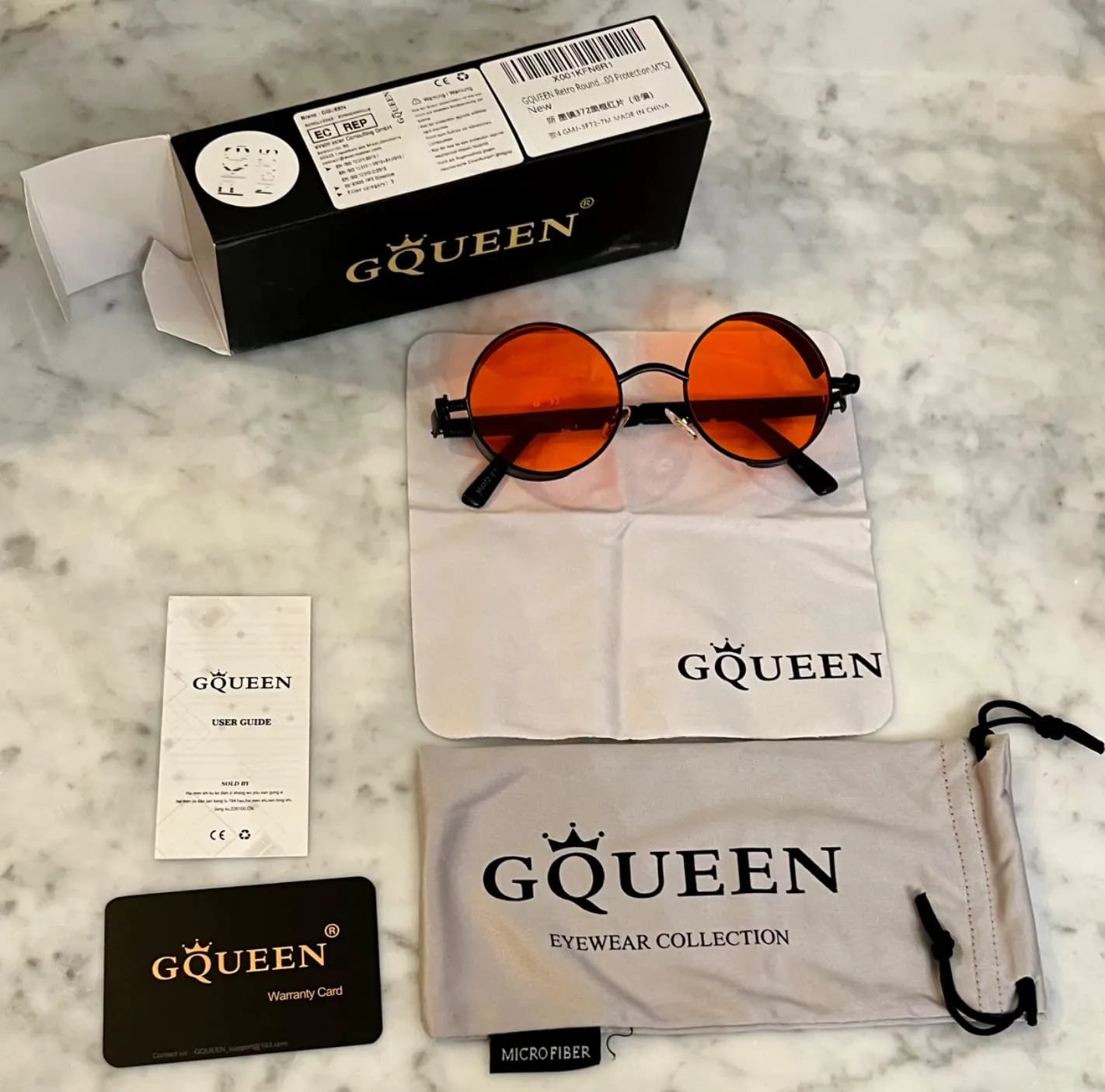GQUEEN MTS2 Steampunk Sonnenbrille rund schwarz-rot