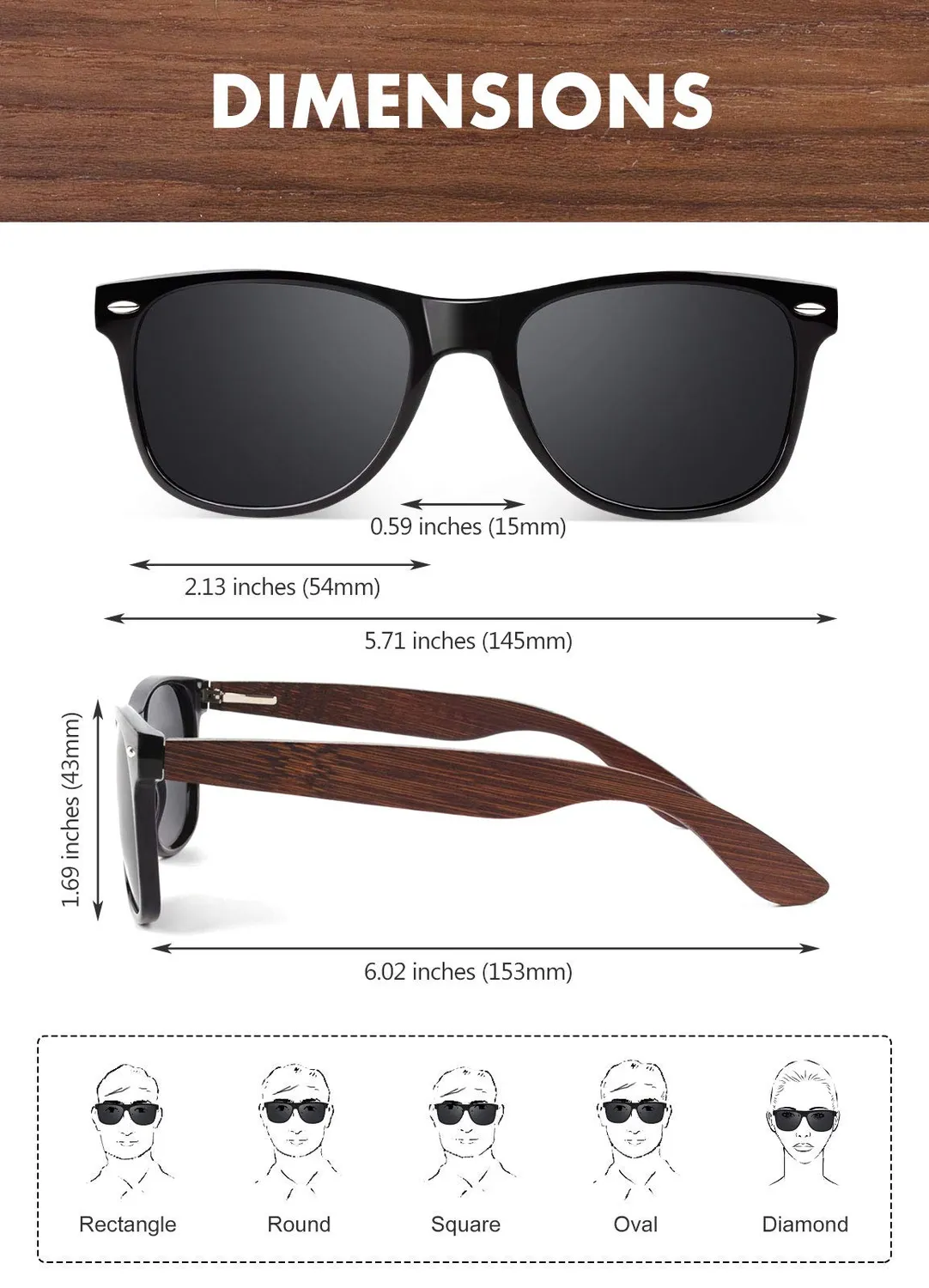 GQUEEN Holz Sonnenbrille polarisiert Walnuss UV400