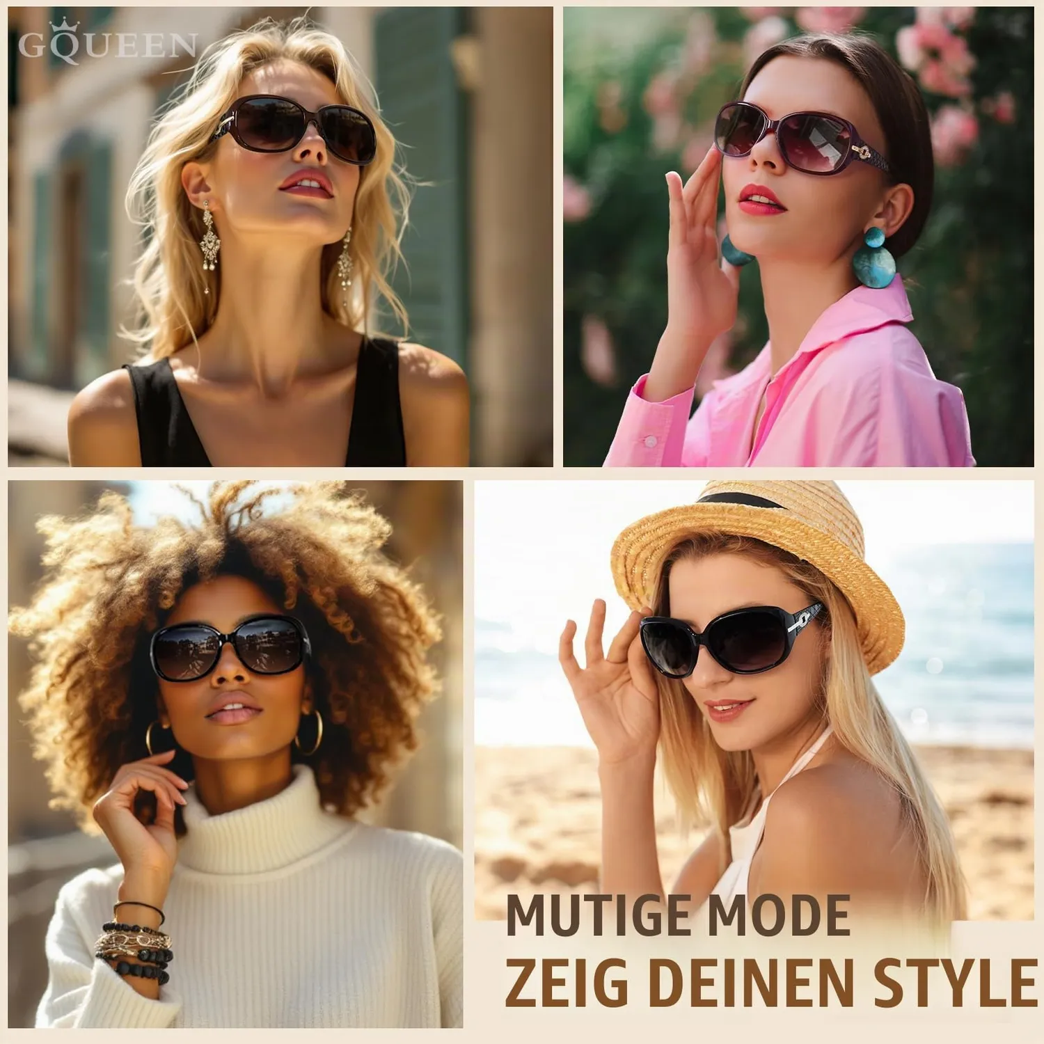 GQUEEN Damen Sonnenbrille Schwarz-Grau polarisiert