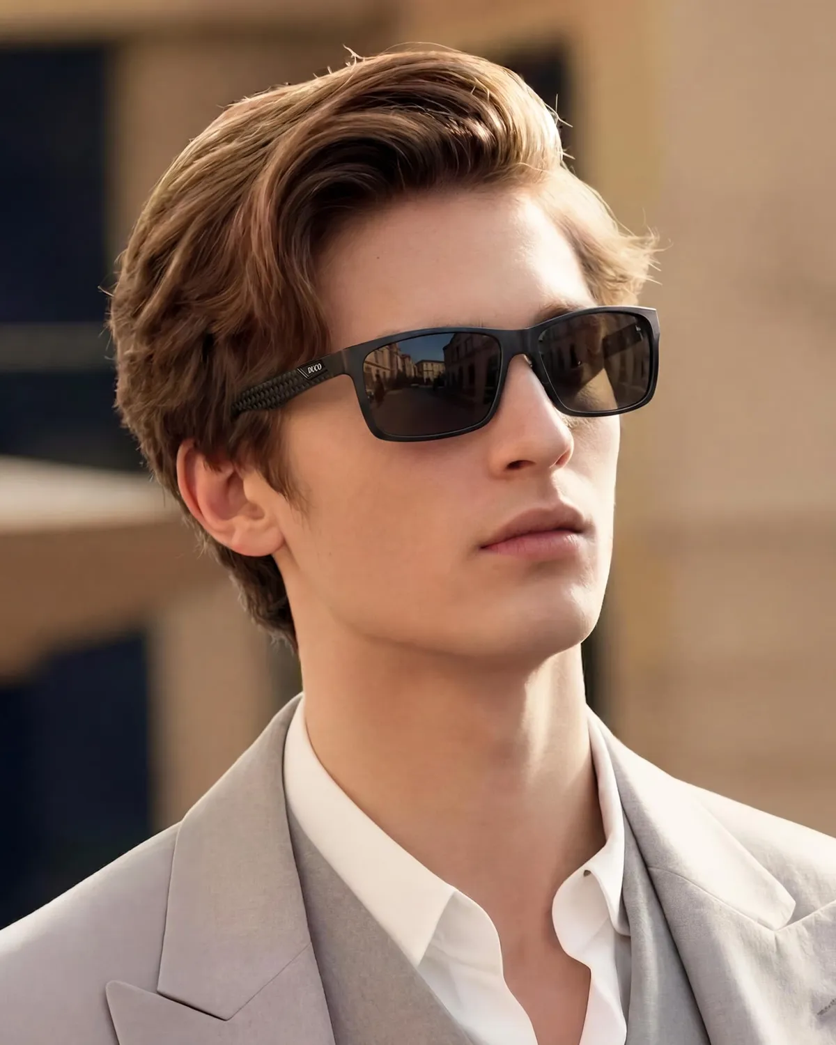 DUCO Herren Sonnenbrille polarisiert Rechteckig Grau