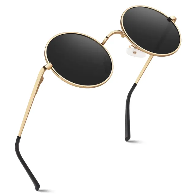 GQUEEN MEZ1 Retro Runde Sonnenbrille Gold Grau polarisiert