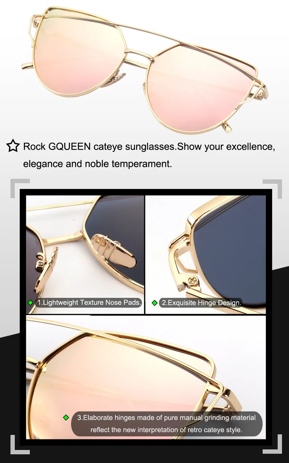 GQUEEN MT3 Cat Eye Sonnenbrille Damen UV400 übergroß