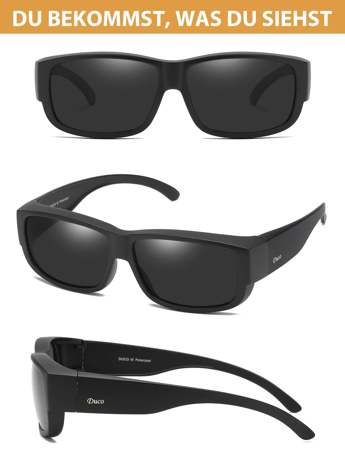 DUCO Überbrille Sonnenbrille Schwarz polarisiert