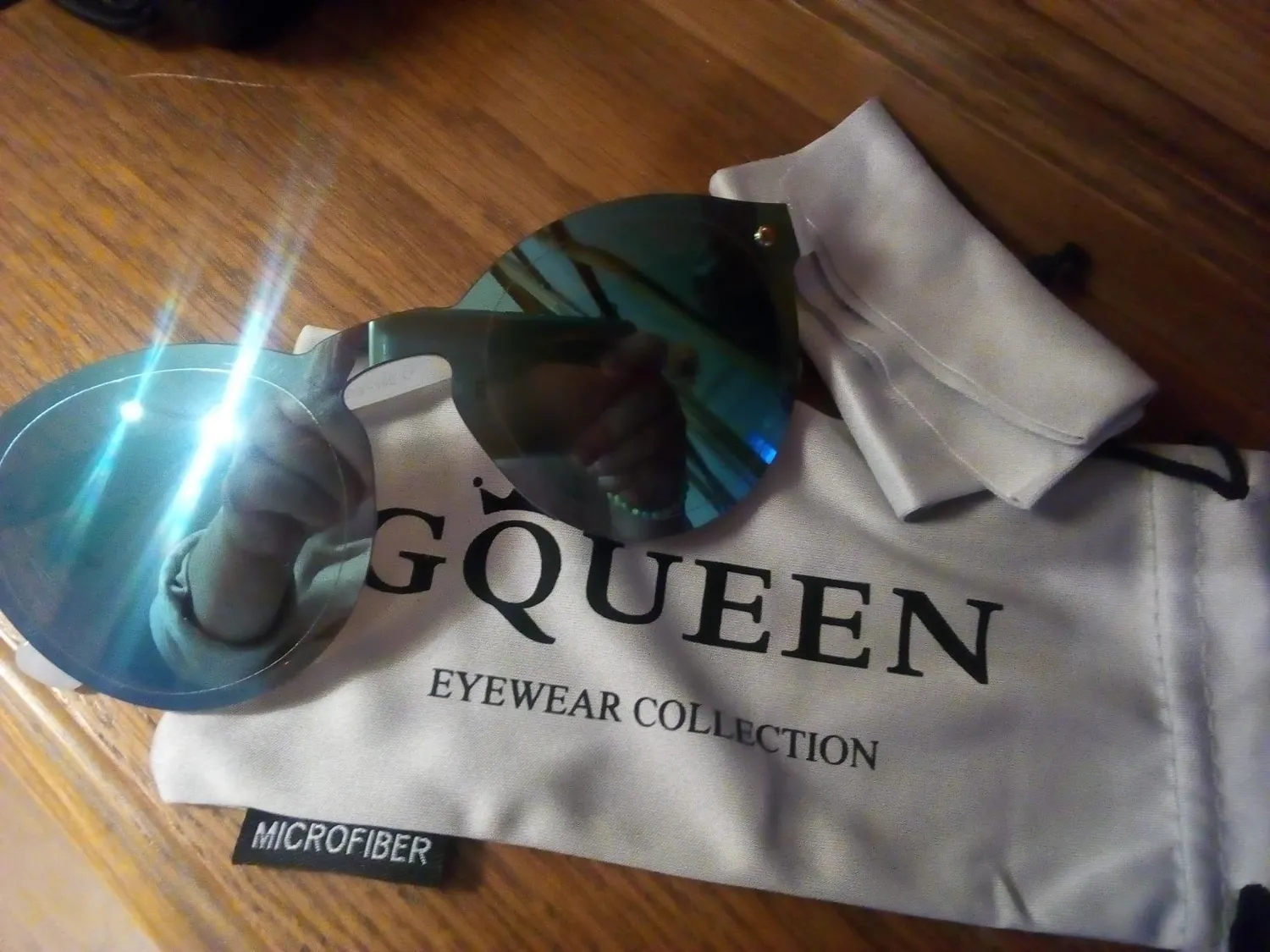 GQUEEN Runde Sonnenbrille Gold Rosa verspiegelt UV400