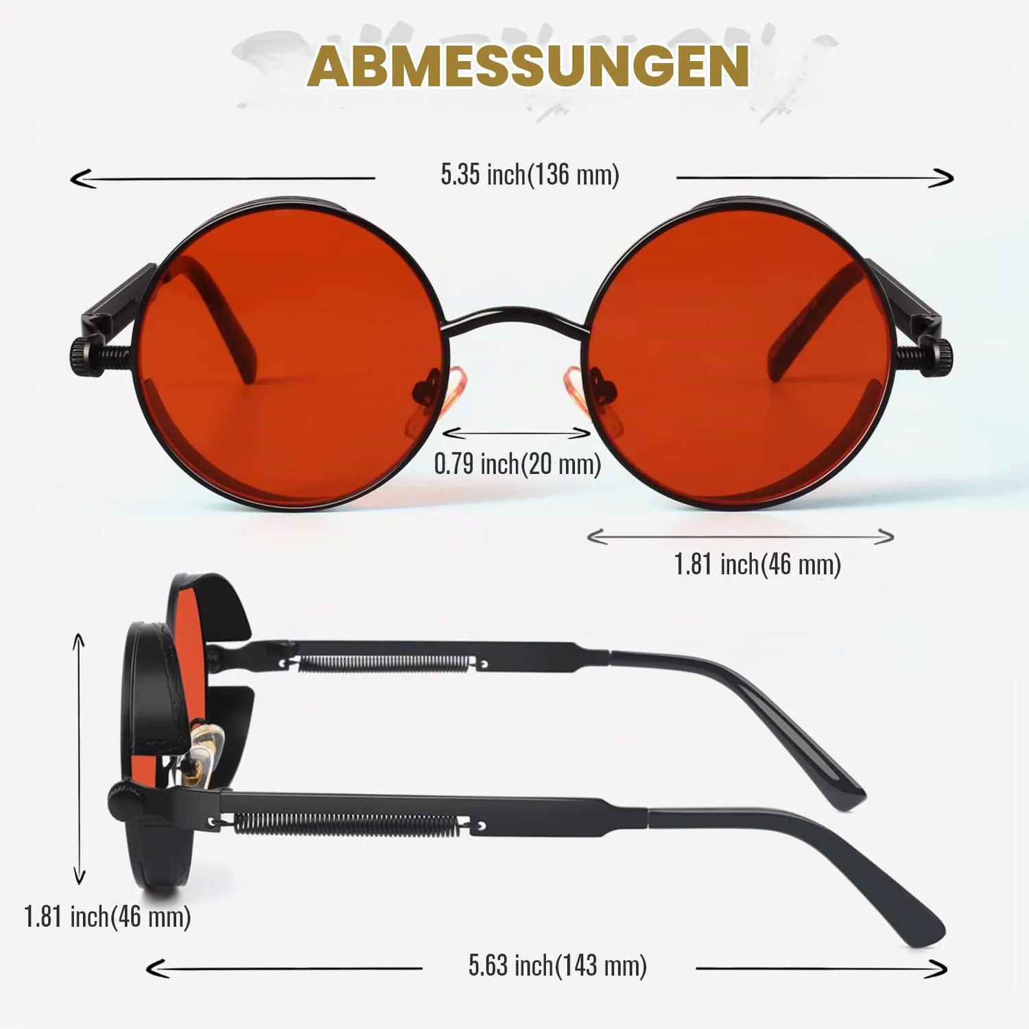GQUEEN MTS2 Steampunk Sonnenbrille rund schwarz-rot