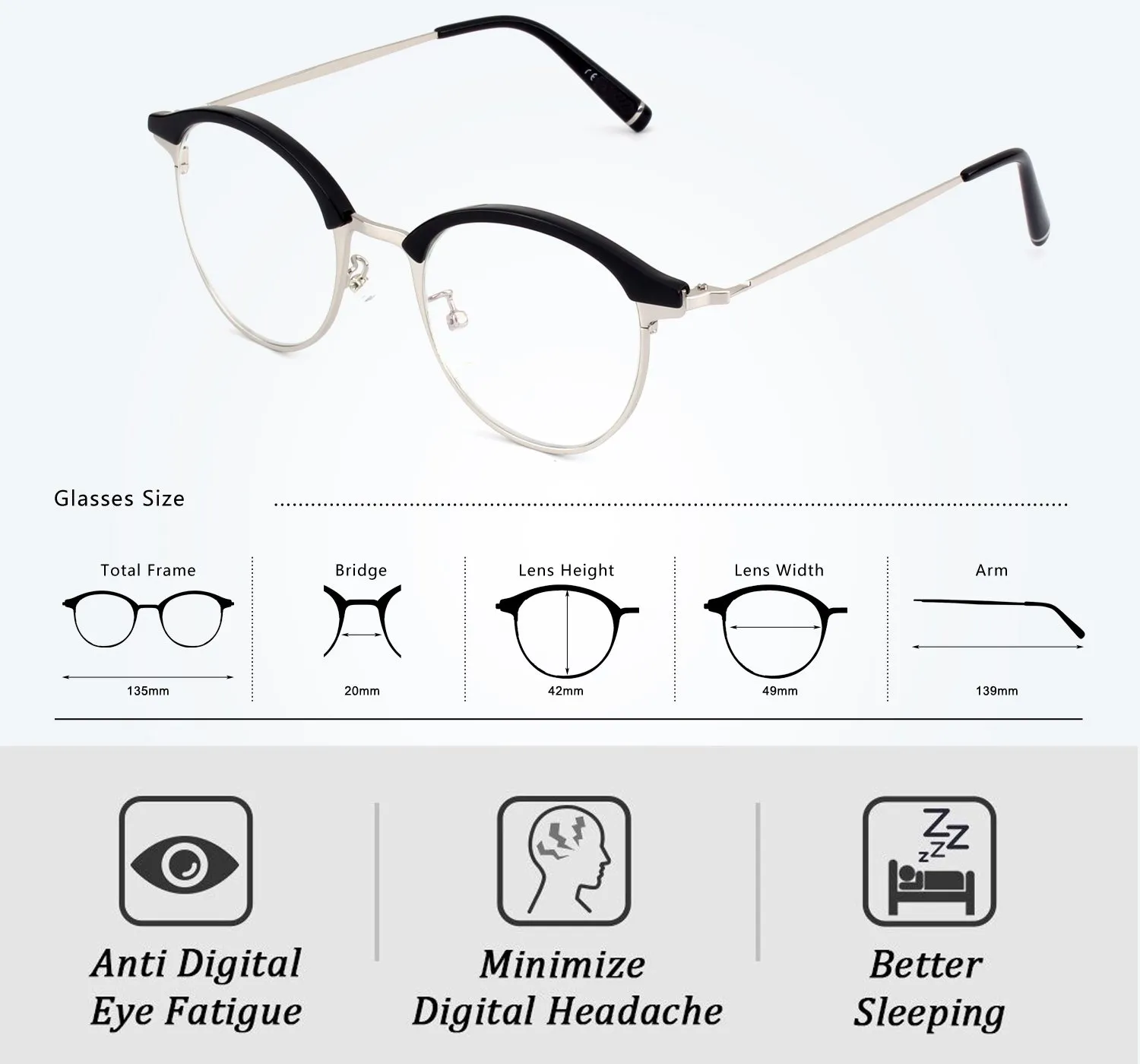 GQUEEN rahmenlose Blaulichtbrille rund transparent UV400