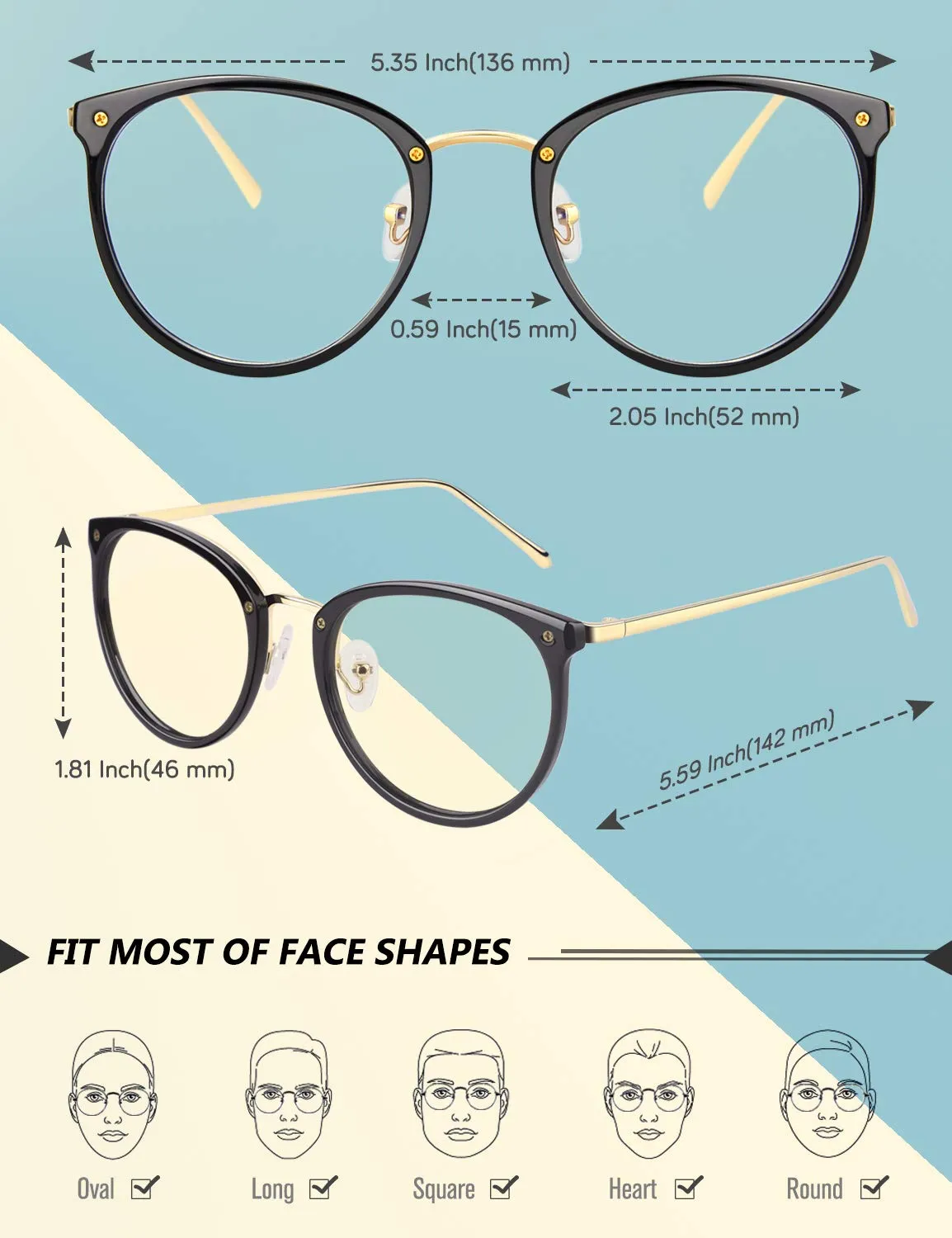 GQUEEN Runde Blaulichtfilter Brille Übergröße amber
