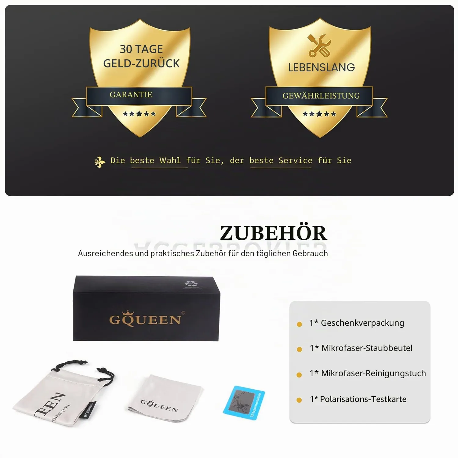 GQUEEN Retro Runde Sonnenbrille Schwarz Grau polarisiert