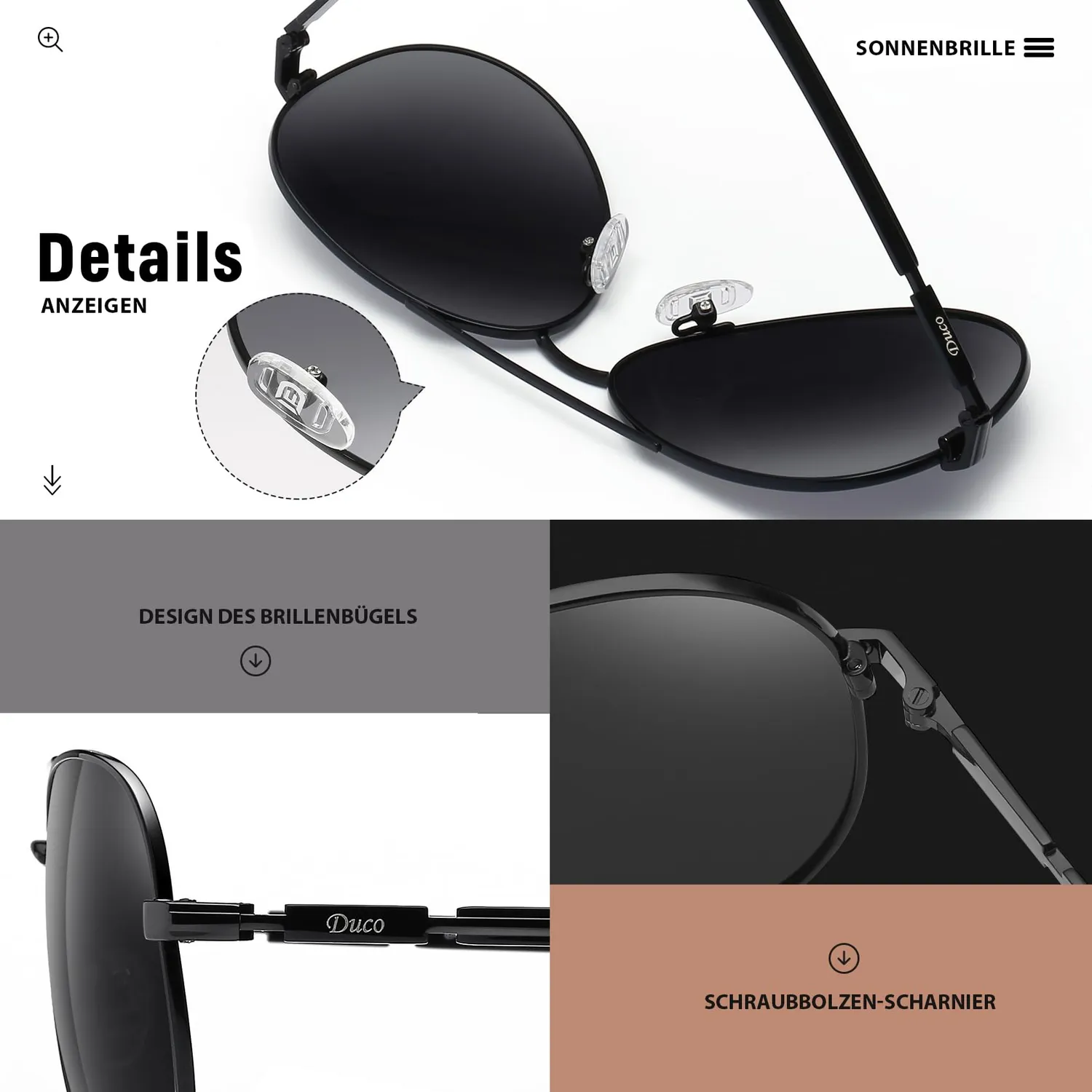DUCO 3025K Pilotenbrille Schwarz Grau polarisiert