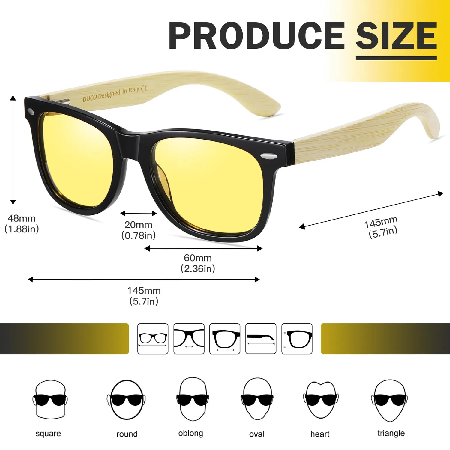 DUCO 2141Y Nachtfahrbrille Holz polarisiert gelb