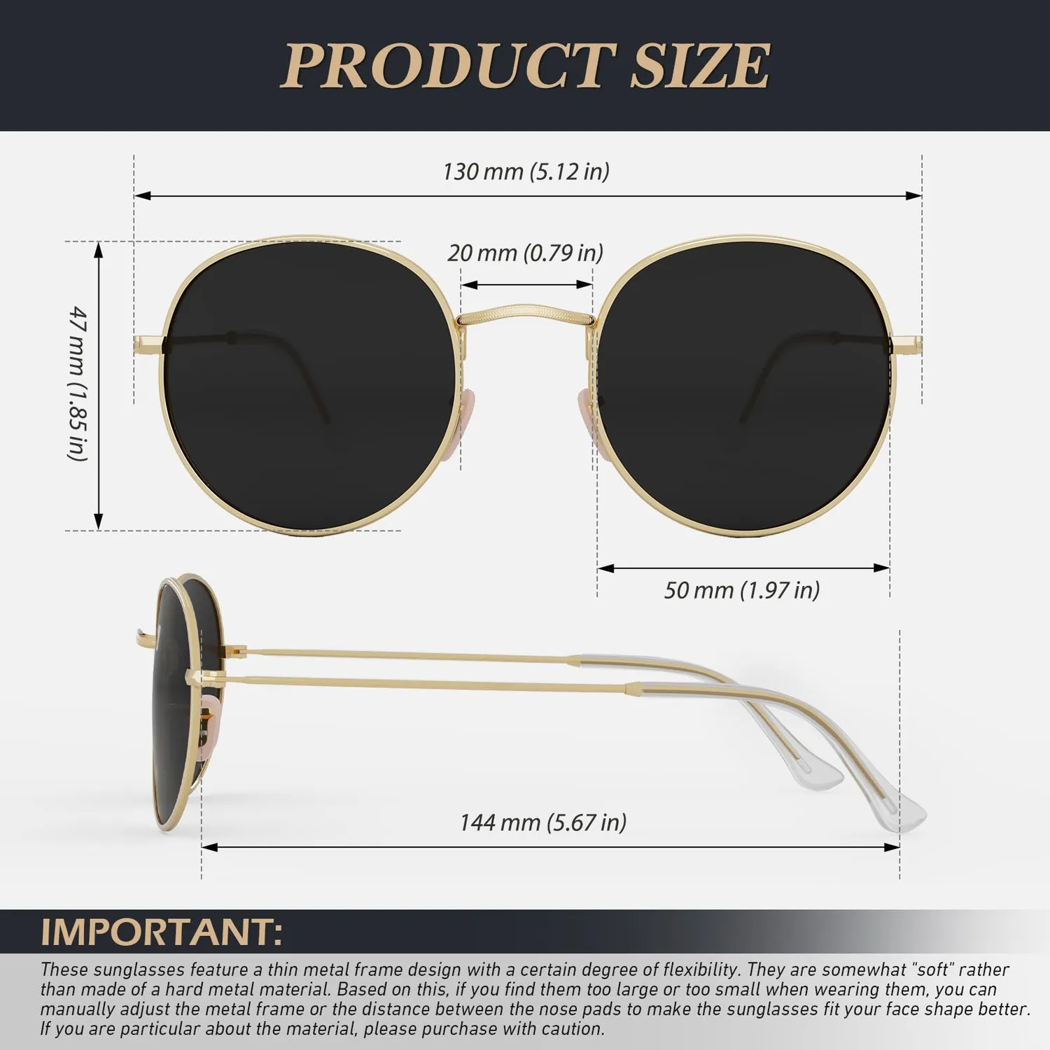 GQUEEN Retro Runde Sonnenbrille Schwarz Grau polarisiert