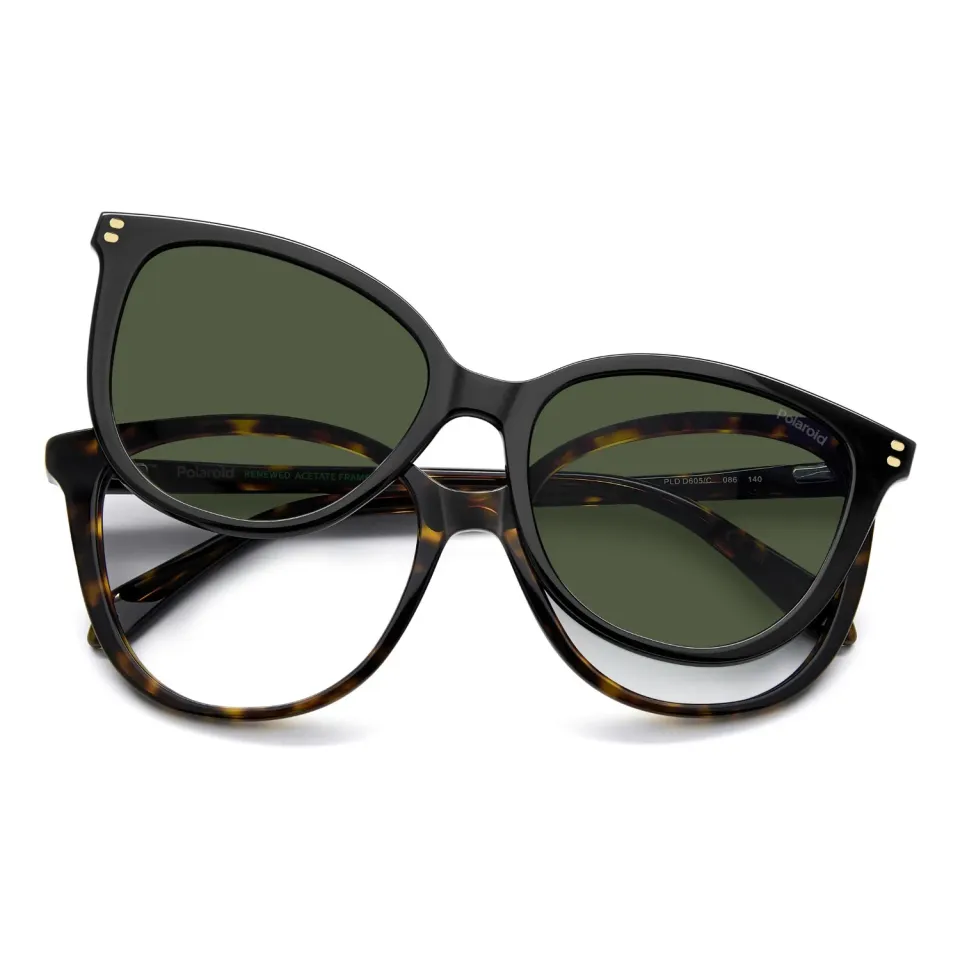 Polaroid PLD D605/C Brille Havanna mit Sonnenclip grün