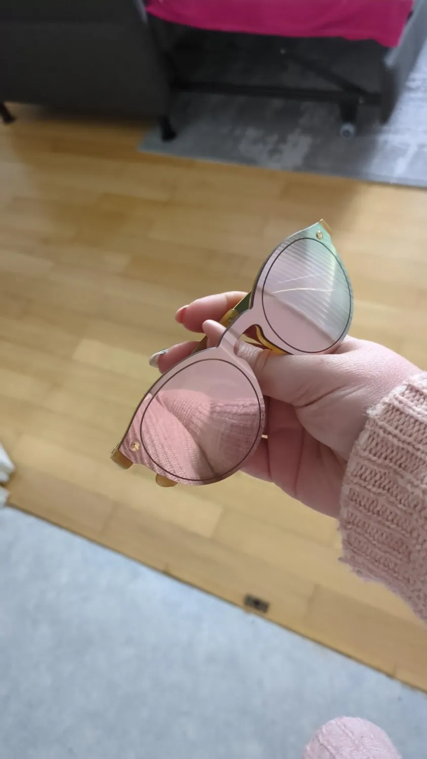 GQUEEN Runde Sonnenbrille Gold Rosa verspiegelt UV400