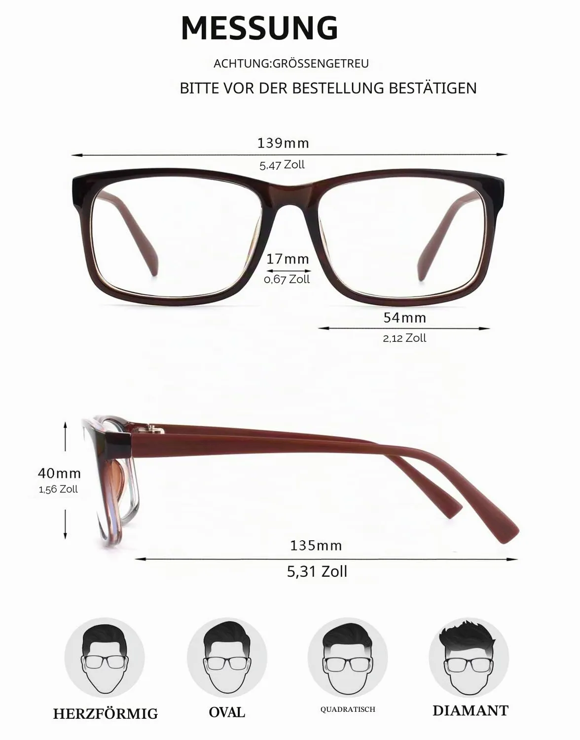 GQUEEN PO2 Brille ohne Stärke Braun UV400