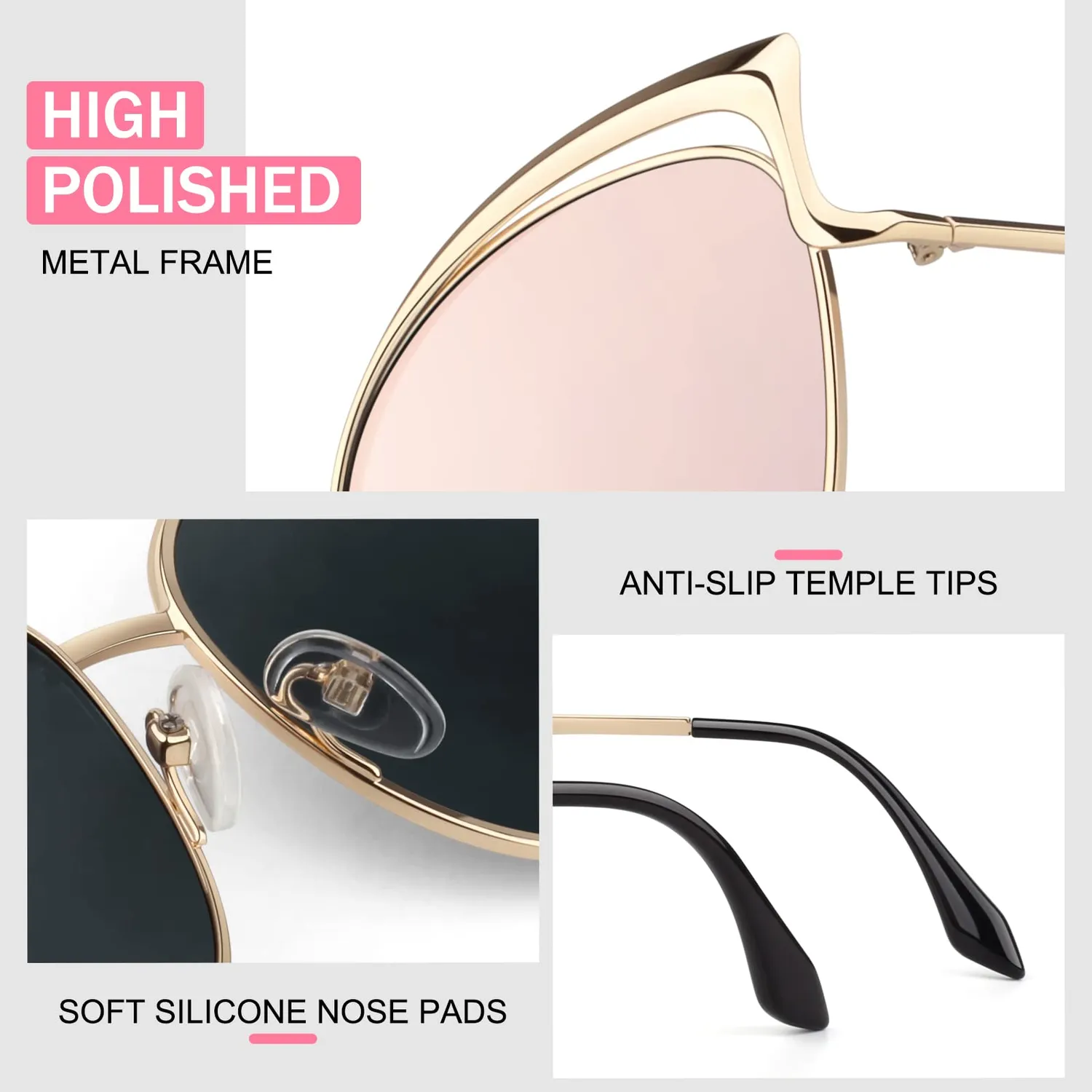 GQUEEN MT3 Cat Eye Sonnenbrille Damen polarisiert übergroß