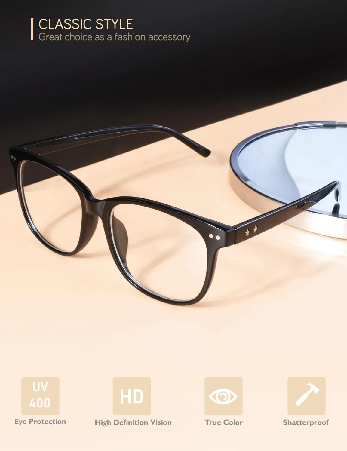 GQUEEN PE1 Hornbrille ohne Stärke schwarz