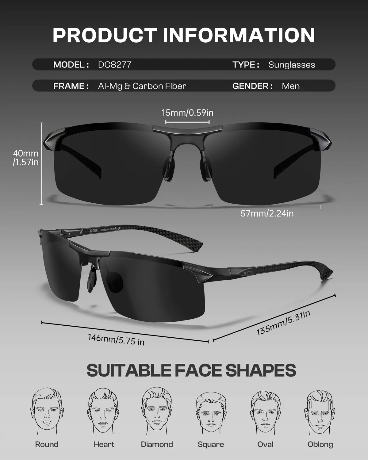 DUCO 8277 Sonnenbrille Herren Schwarz Grau polarisiert