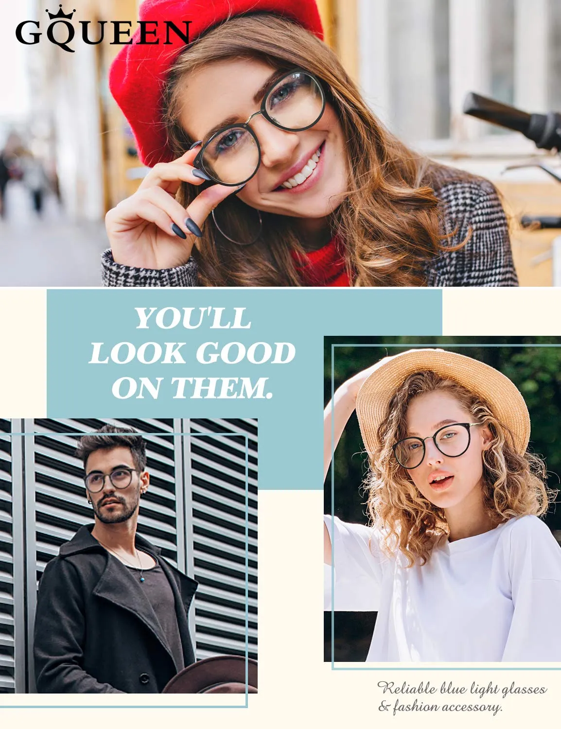 GQUEEN Runde Blaulichtfilter Brille Übergröße amber