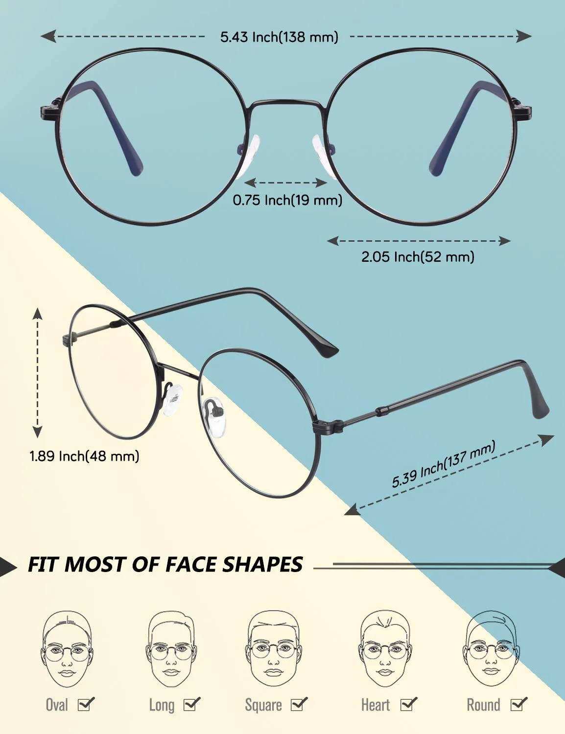 GQUEEN GQ40 Blaulichtfilter Brille rund ohne Stärke