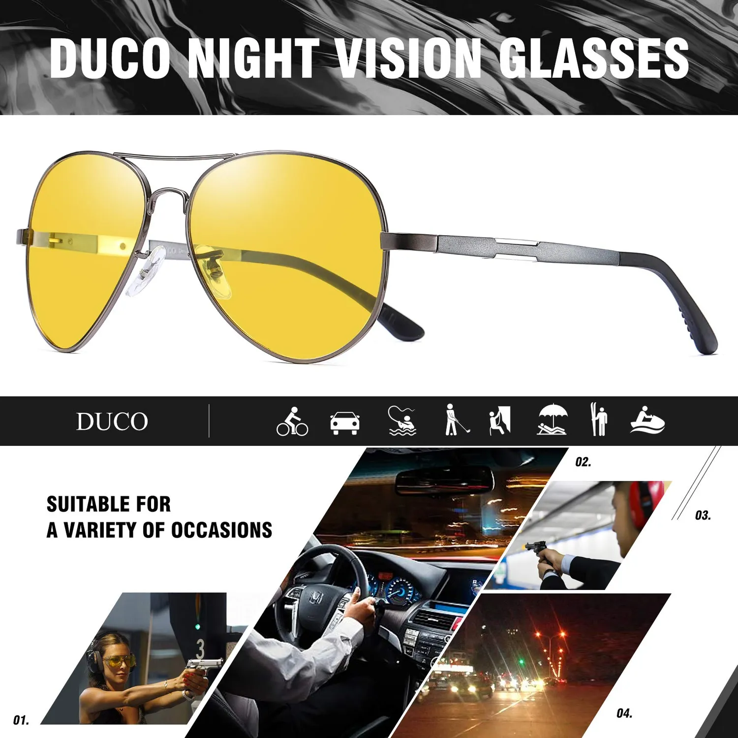 DUCO 3026 Nachtfahrbrille gelb polarisiert Metall