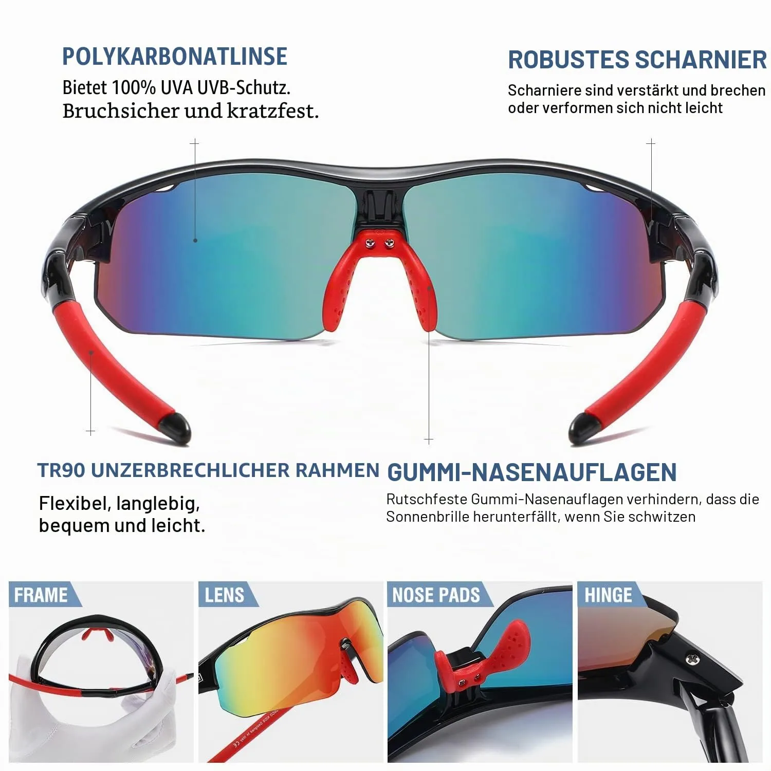 DUCO DK261 Kinder Sportbrille polarisiert schwarz-rot