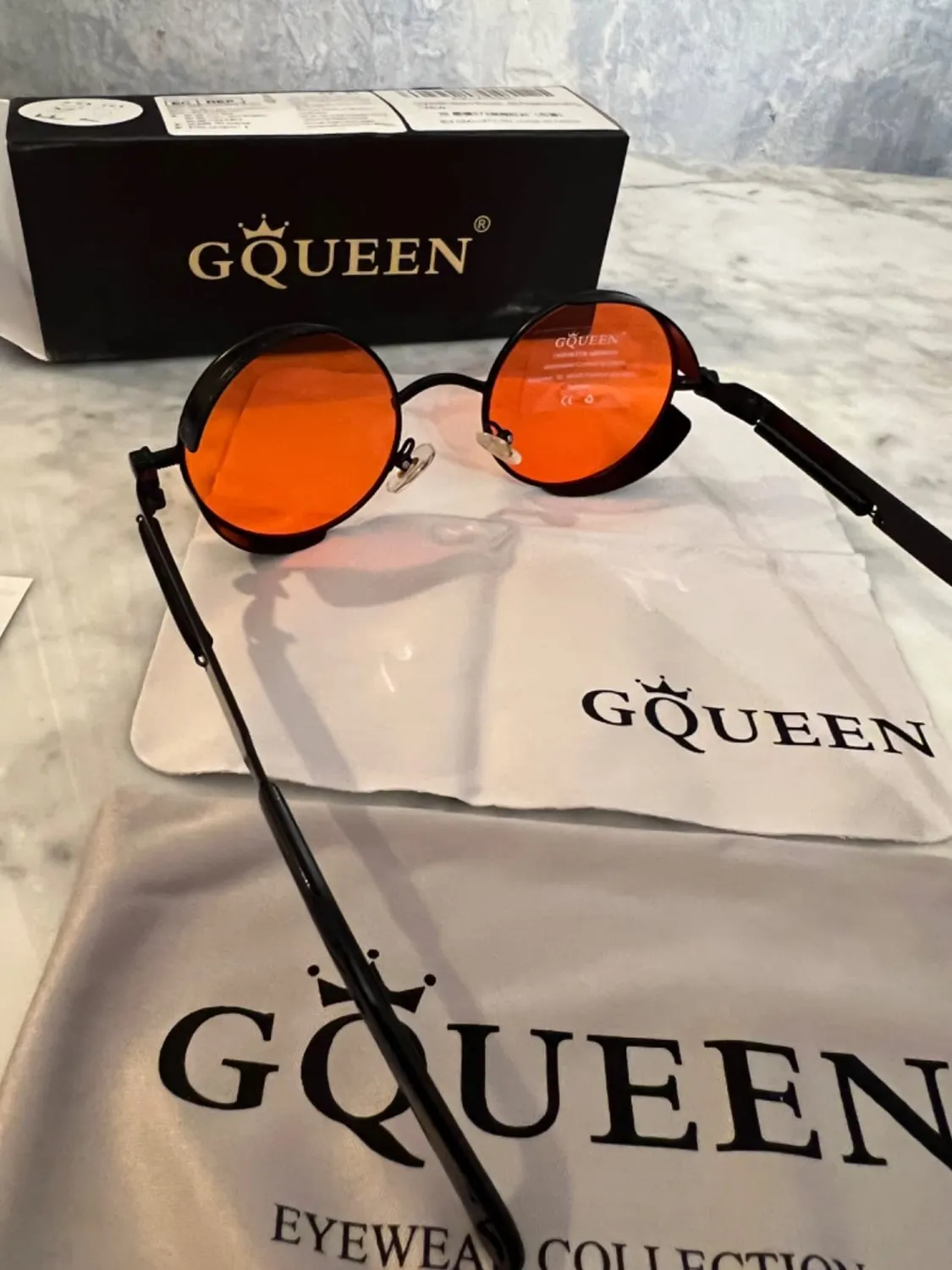 GQUEEN MTS2 Steampunk Sonnenbrille rund schwarz-rot