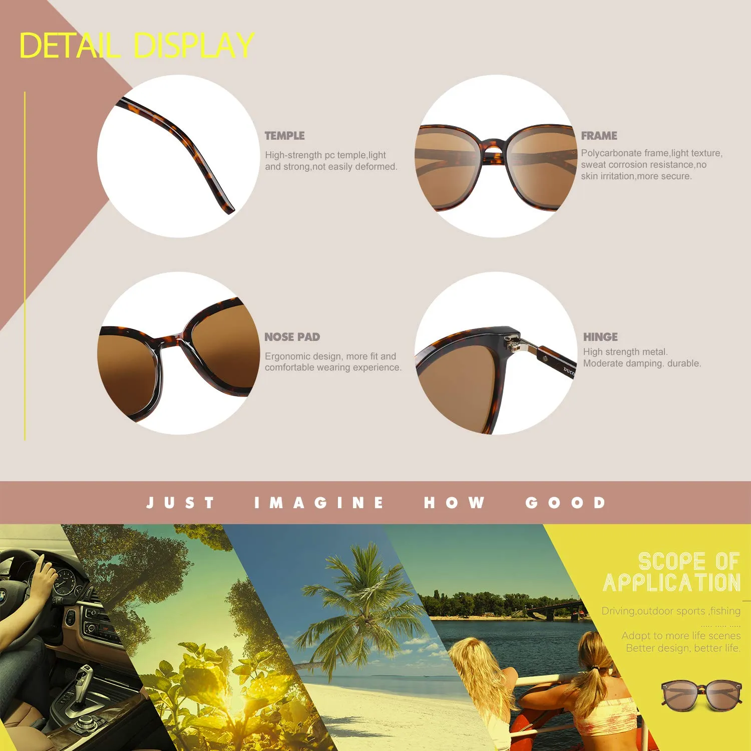 DUCO W017 Sonnenbrille Damen polarisiert übergroß