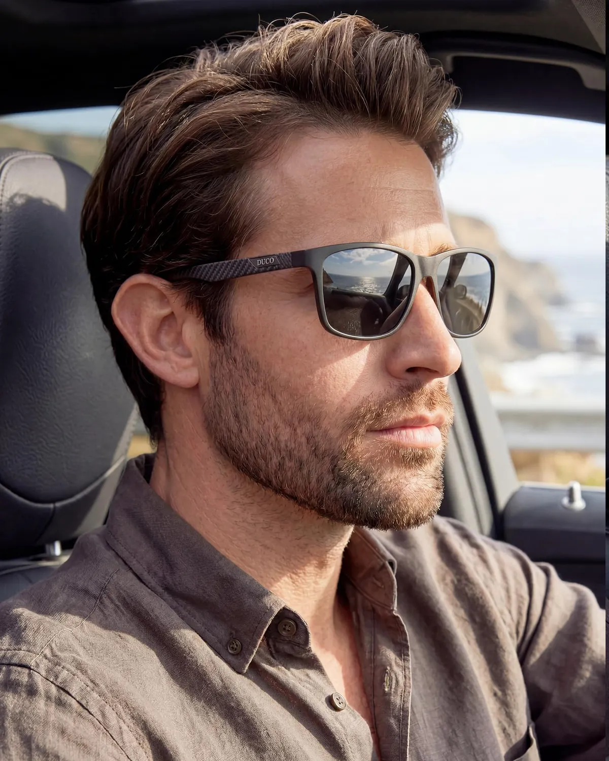 DUCO Herren Sonnenbrille polarisiert Rechteckig Grau