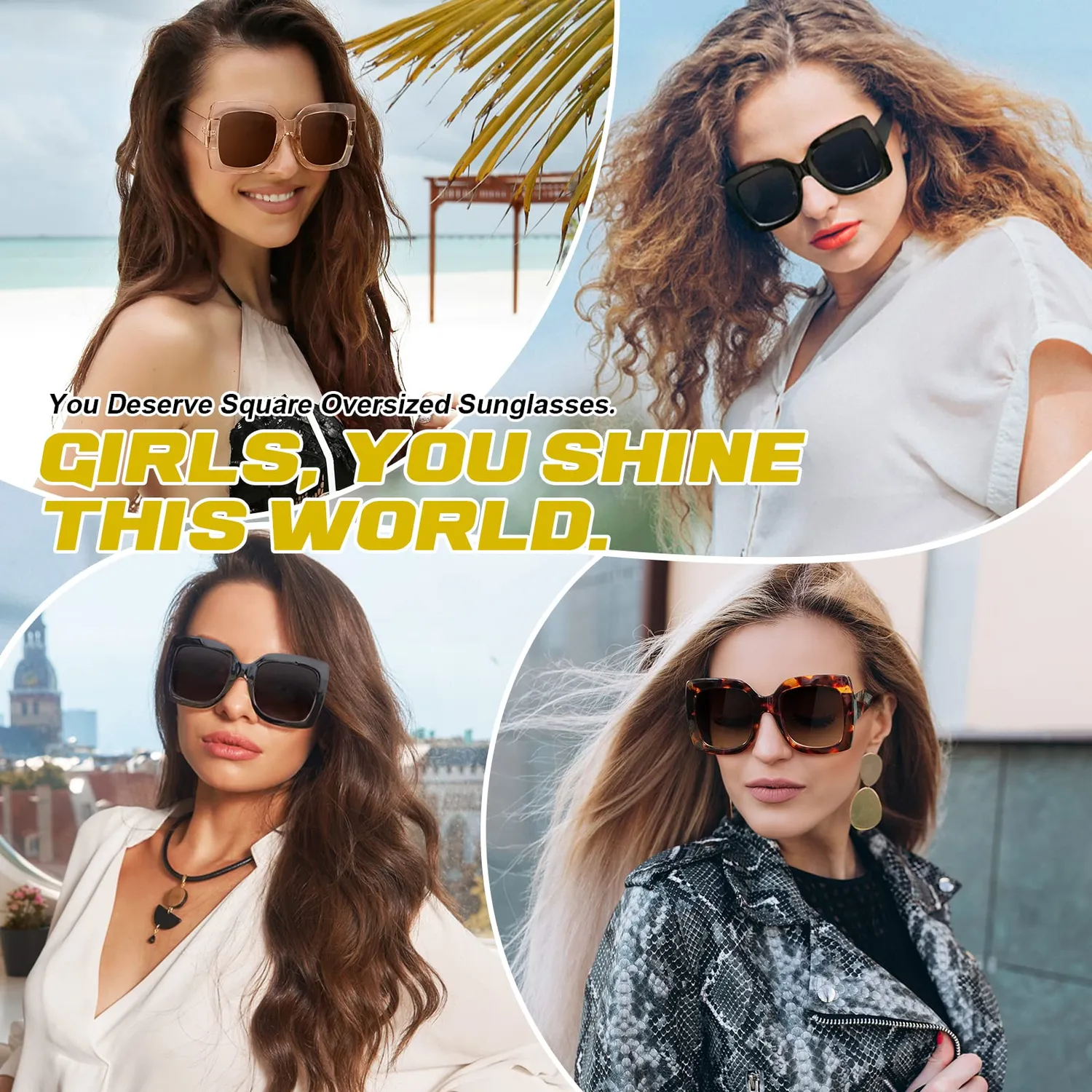 GQUEEN Übergroße Sonnenbrille Schwarz Grau eckig UV400