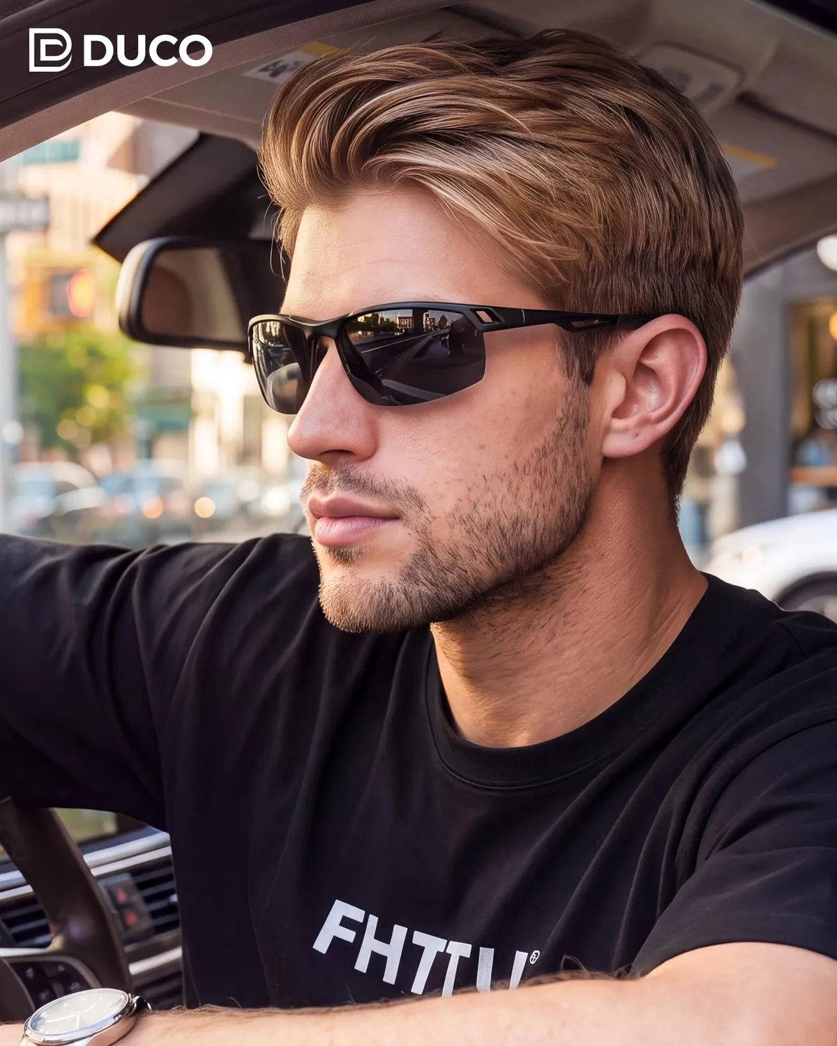 DUCO 8550 Sonnenbrille Herren Schwarz Grau polarisiert