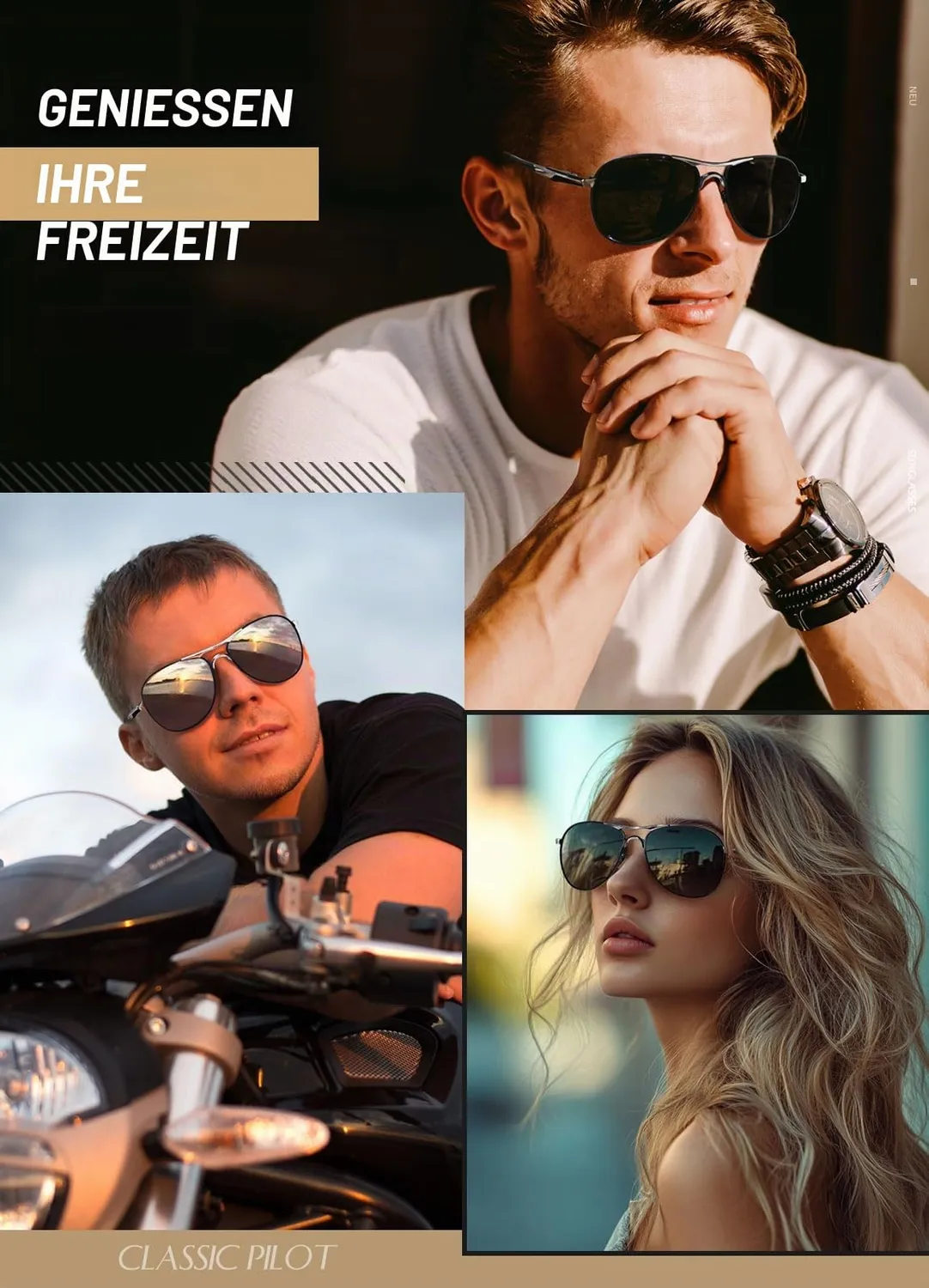 GQUEEN Piloten Sonnenbrille schwarz polarisiert UV400