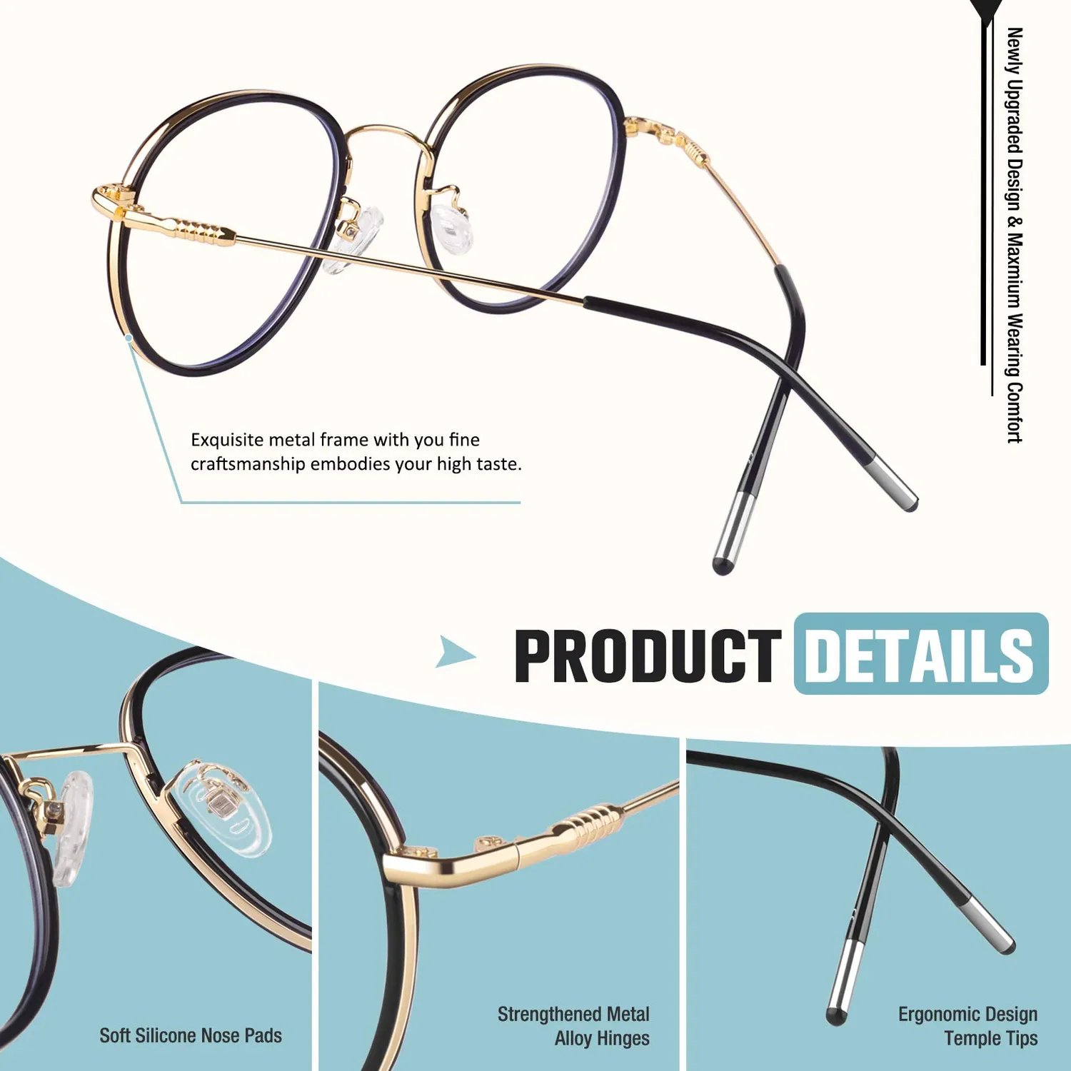 GQUEEN Runde Blaulichtfilter Brille Übergröße amber