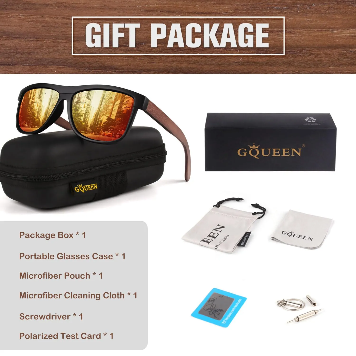 GQUEEN MOS07 Holz Sonnenbrille polarisiert UV400