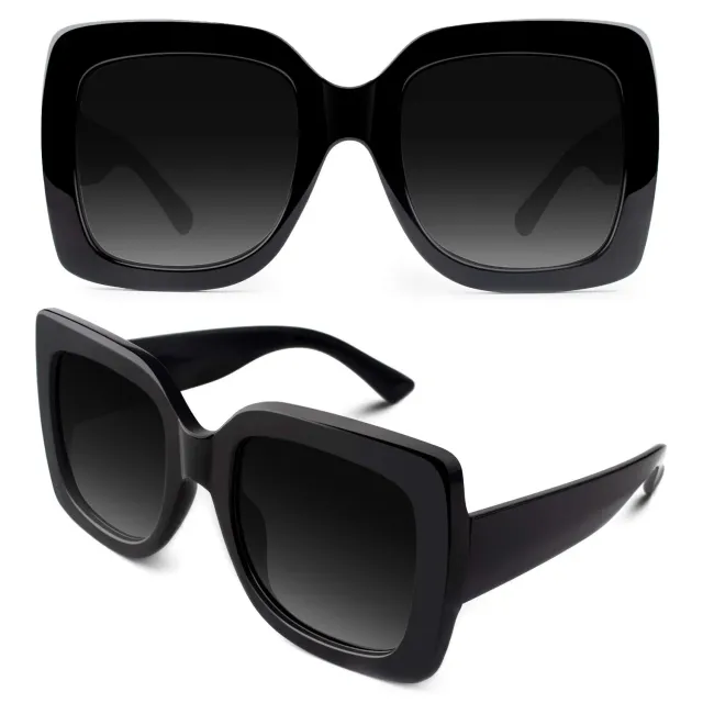 GQUEEN Übergroße Sonnenbrille Schwarz Grau eckig UV400