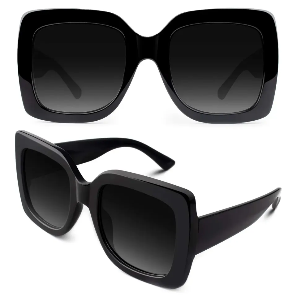 GQUEEN Übergroße Sonnenbrille Schwarz Grau eckig UV400