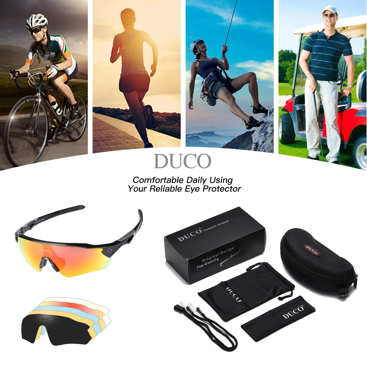DUCO 0021 Radsportbrille polarisiert 5 Wechselgläser