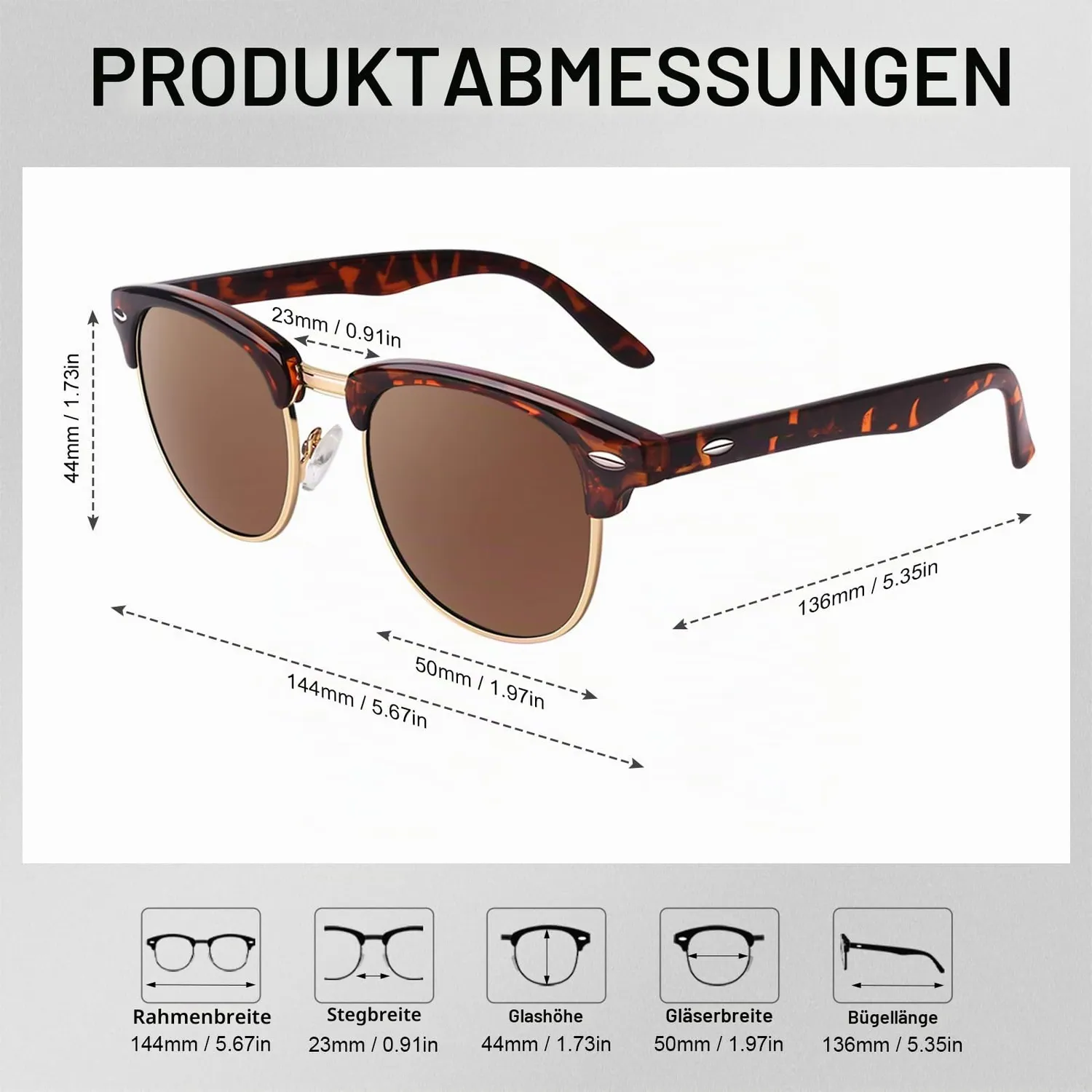 GQUEEN Halbrahmen Sonnenbrille Schildkröte braun polarisiert