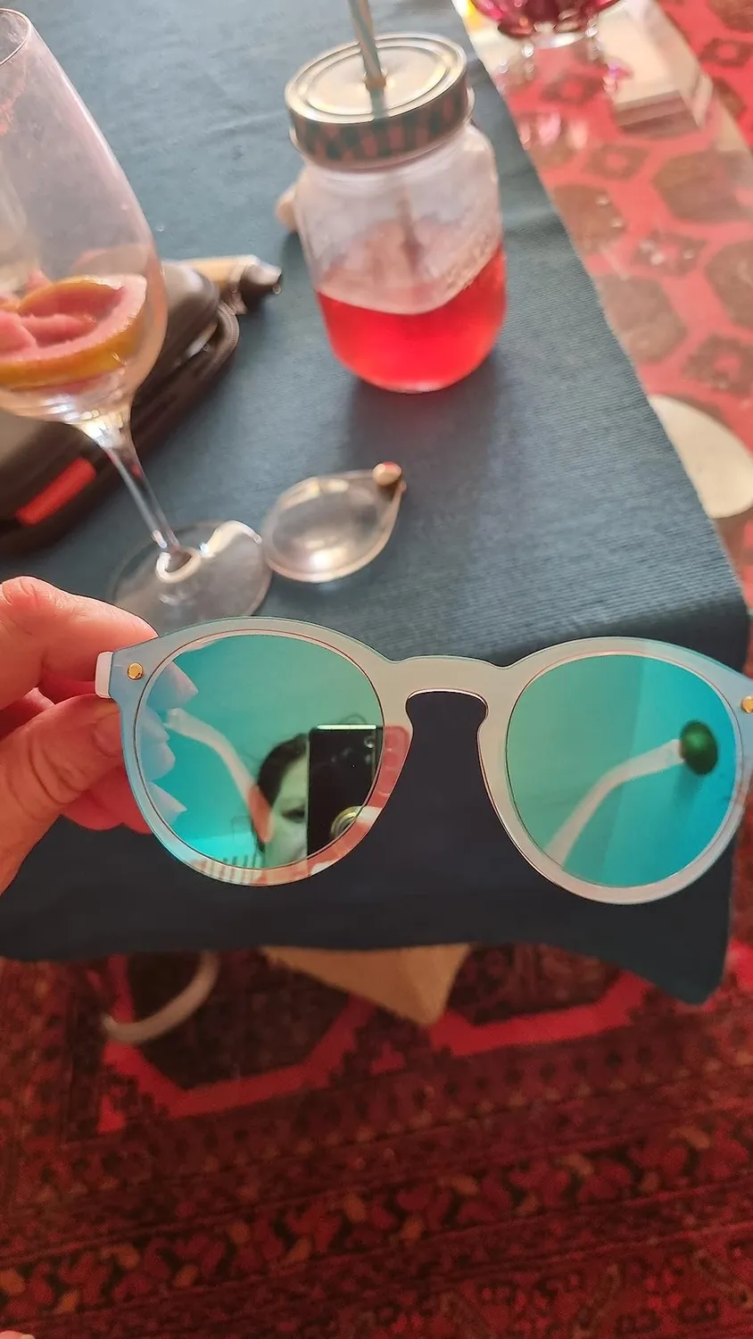 GQUEEN Runde Sonnenbrille Gold Rosa verspiegelt UV400