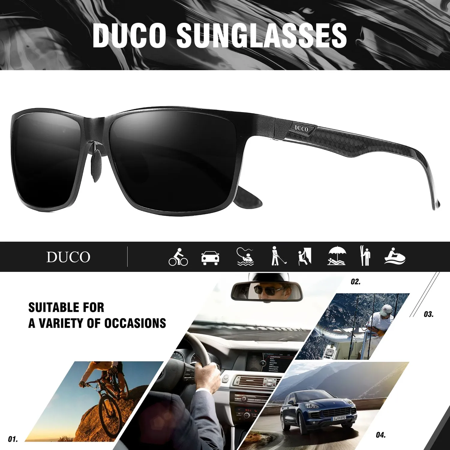 DUCO 8206 Sonnenbrille Metall schwarz grau polarisiert