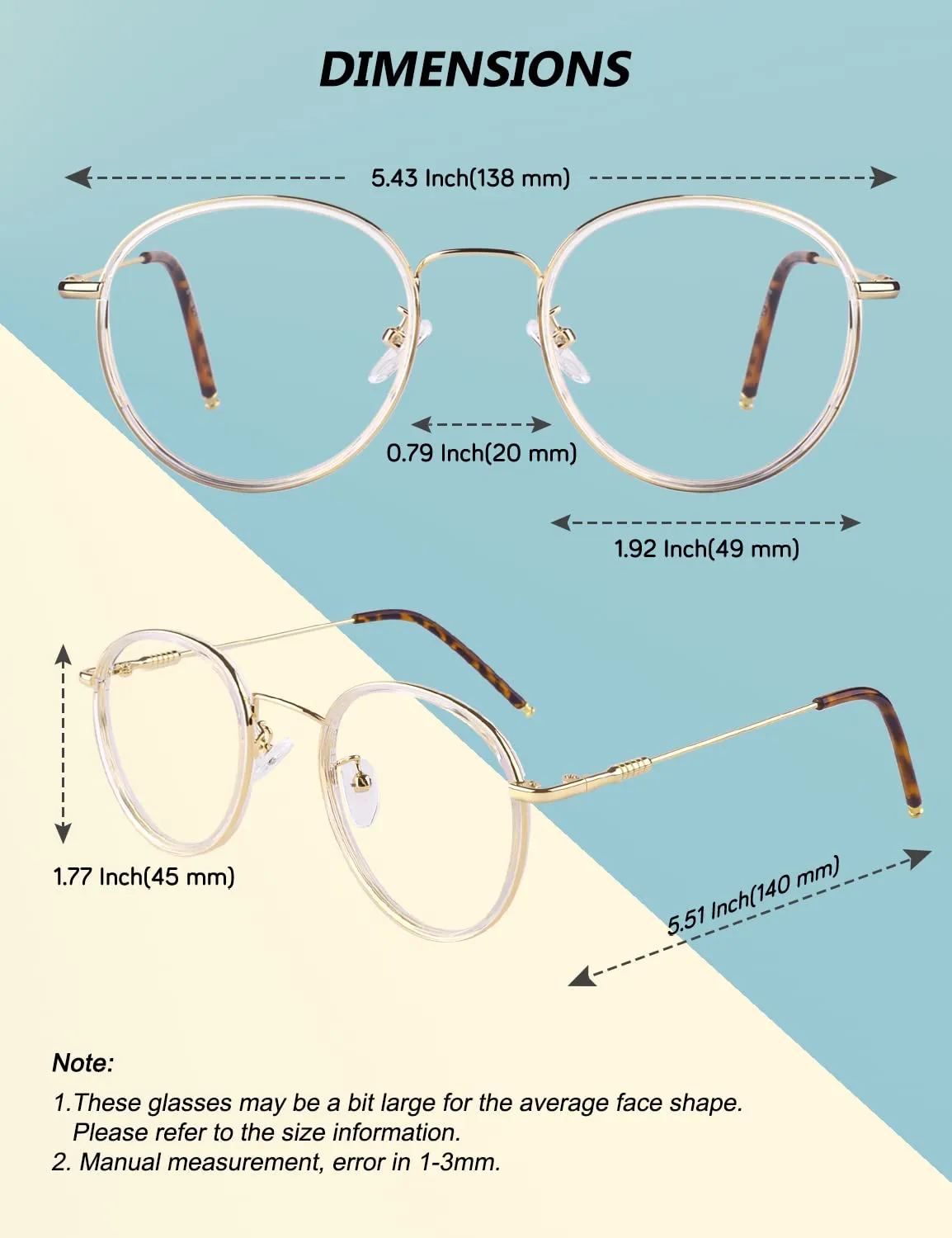 GQUEEN Runde Blaulichtfilter Brille Übergröße amber