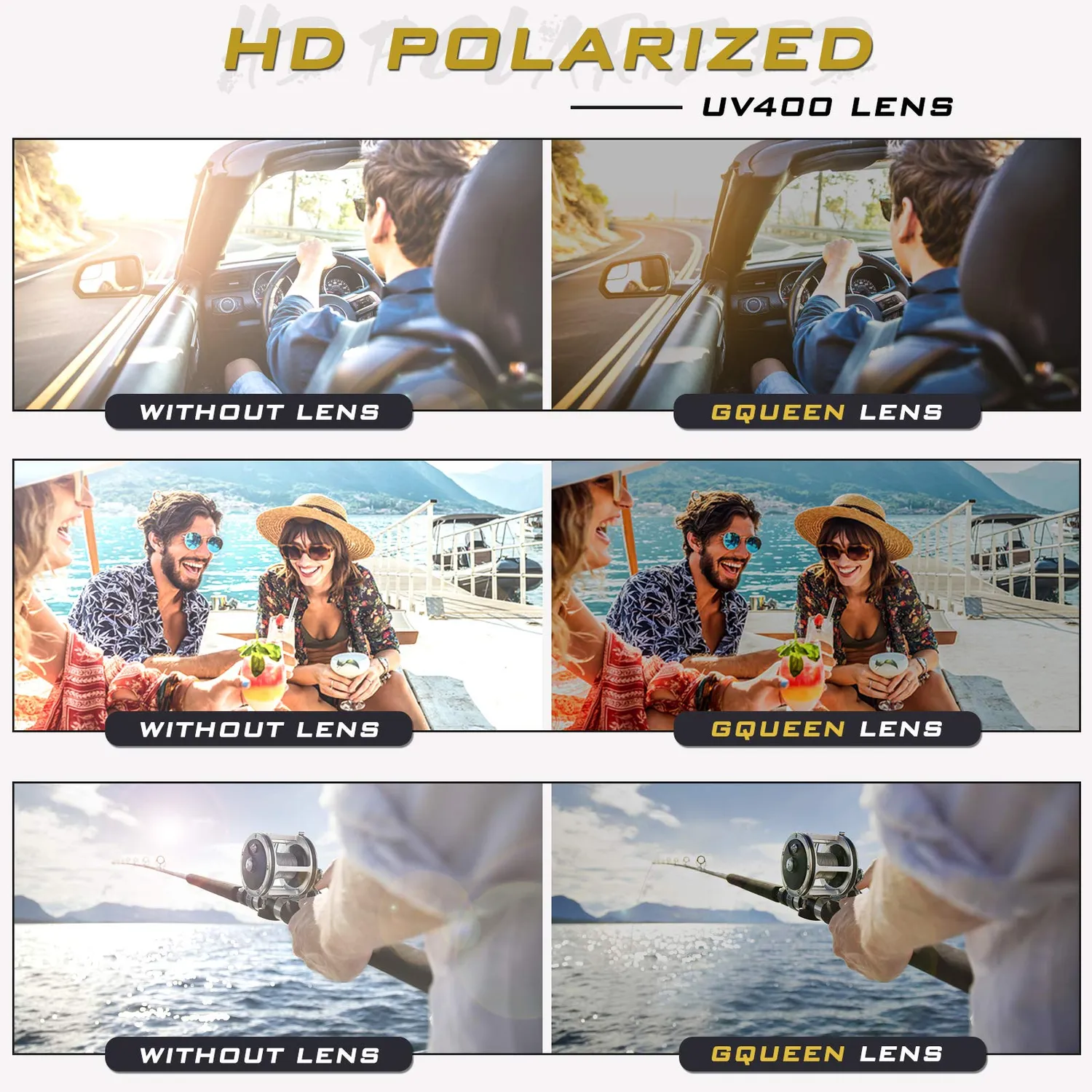 GQUEEN Runde Sonnenbrille Schwarz Grau polarisiert