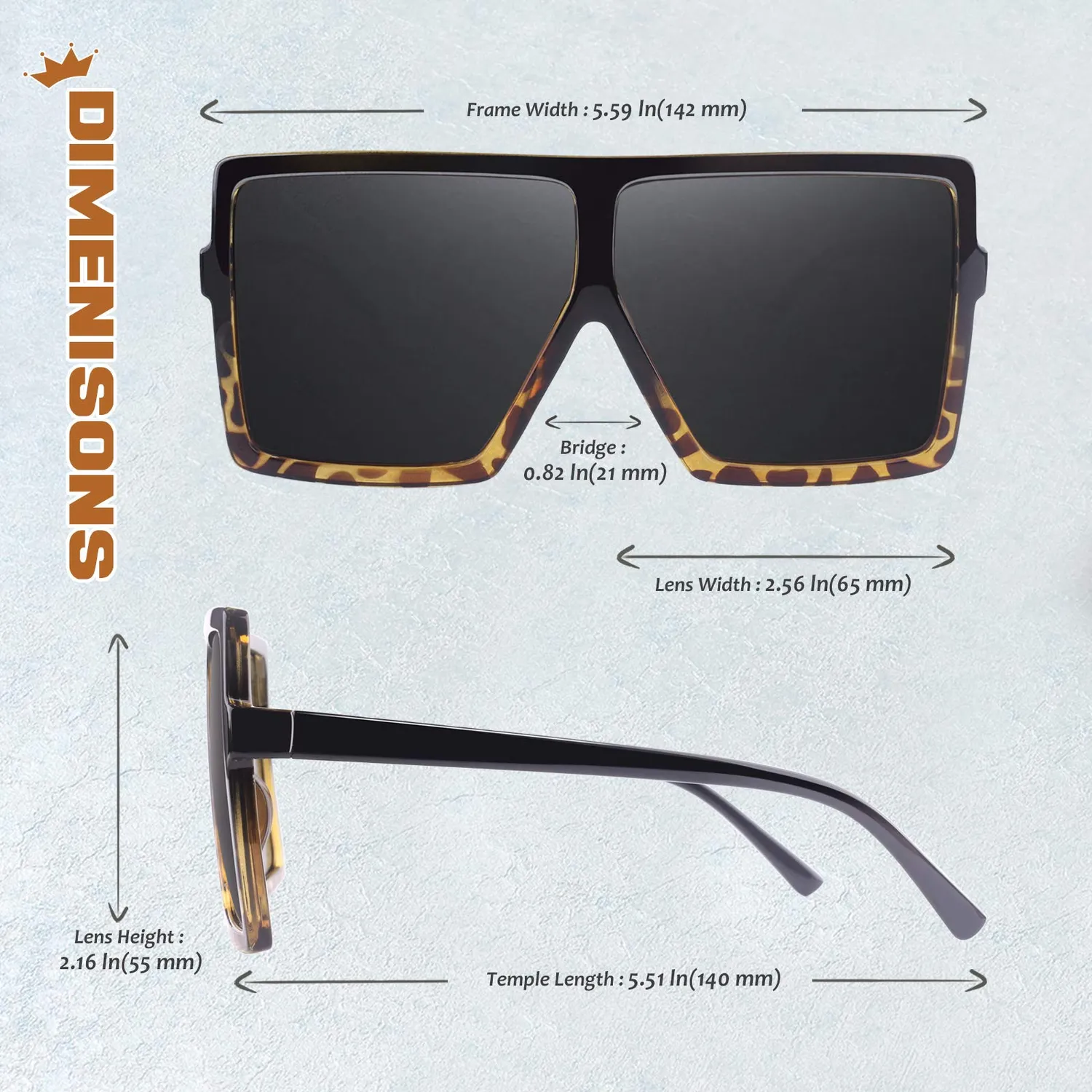 GQUEEN Retro Vintage übergroße Sonnenbrille Damen eckig UV400