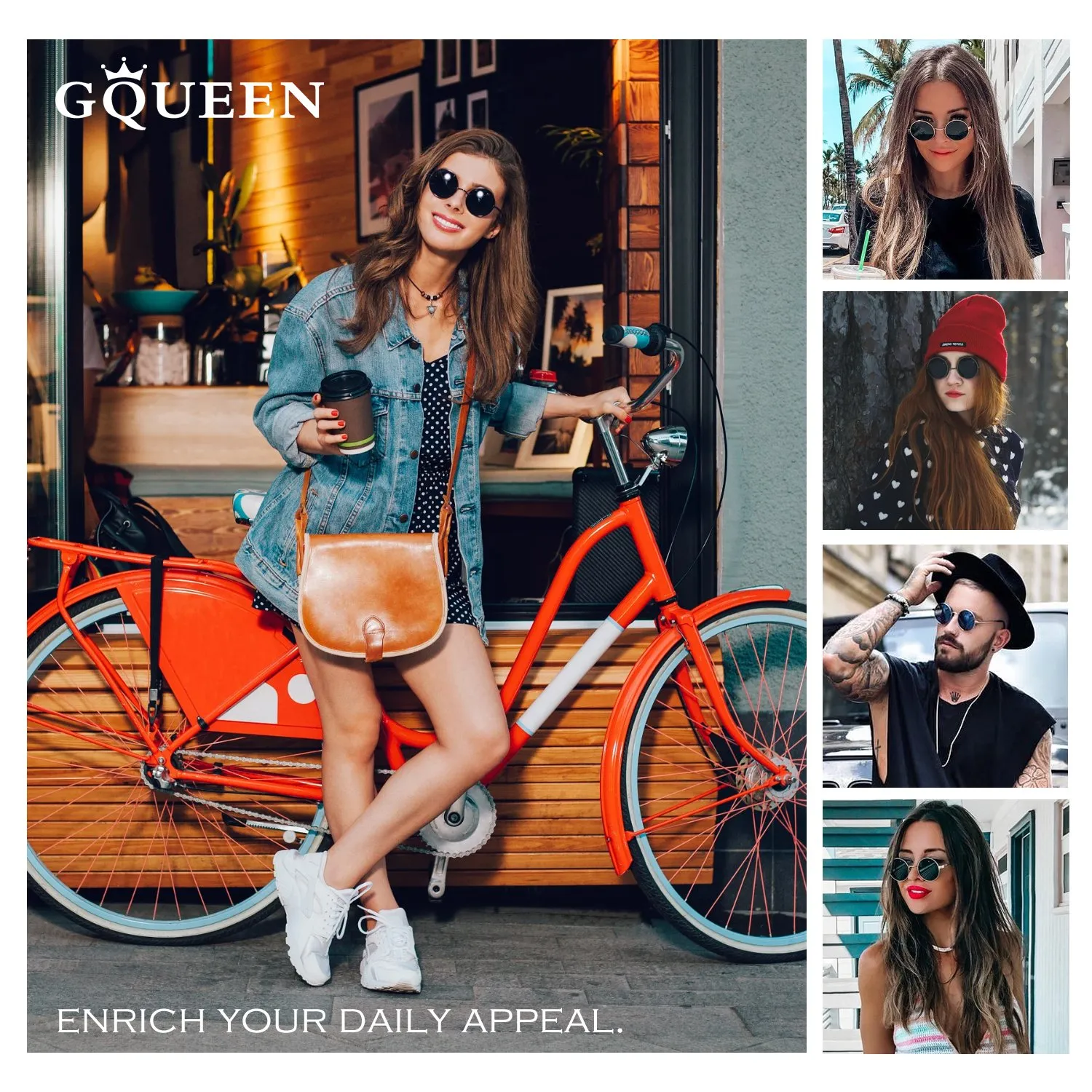 GQUEEN MEZ1 Retro Runde Sonnenbrille Gold Grau polarisiert