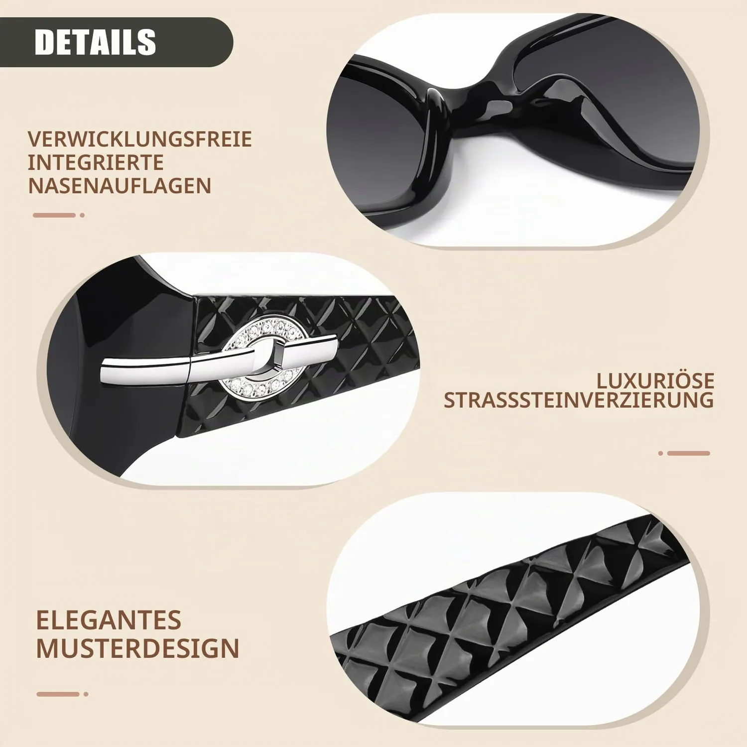 GQUEEN Damen Sonnenbrille Schwarz-Grau polarisiert