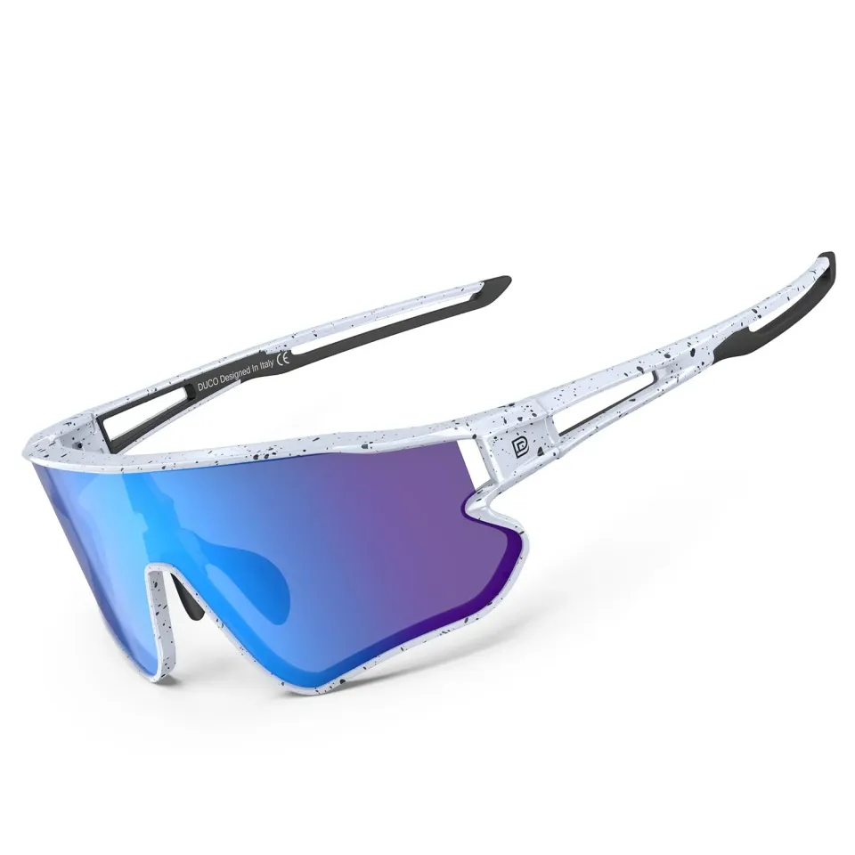DUCO DC0023 Fahrradbrille weiß-schwarz Revo blau polarisiert