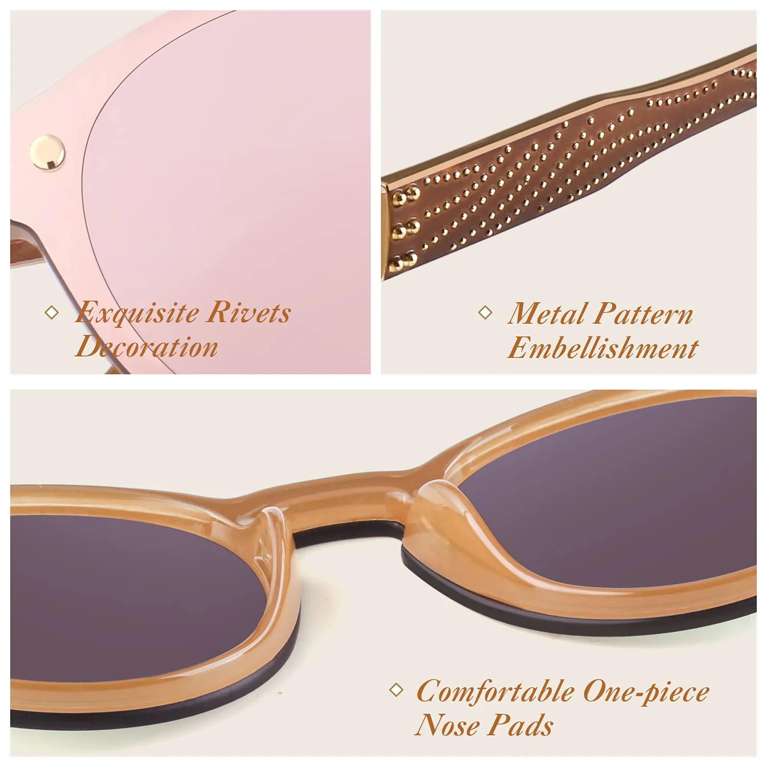GQUEEN Runde Sonnenbrille Gold Rosa verspiegelt UV400